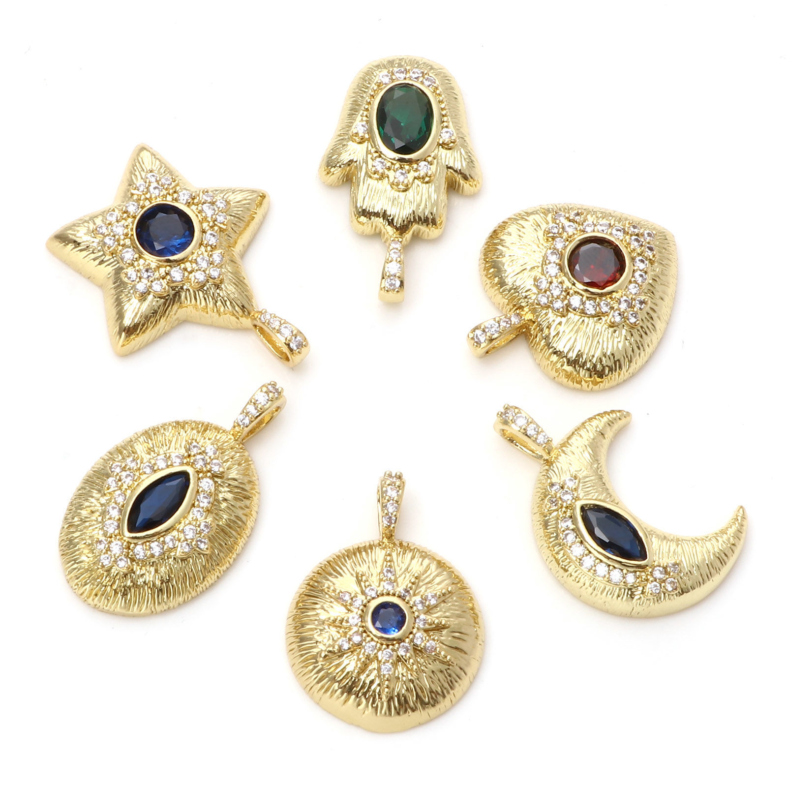 Picture of Brass Micro Pave Charms Gold Plated Clear & Blue Cubic Zirconia
