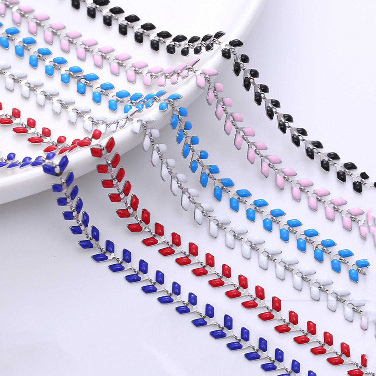 Picture of 304 Stainless Steel Stylish Link Chain Bracelets Silver Tone Multicolor Arrowhead Enamel 18cm(7 1/8") long
