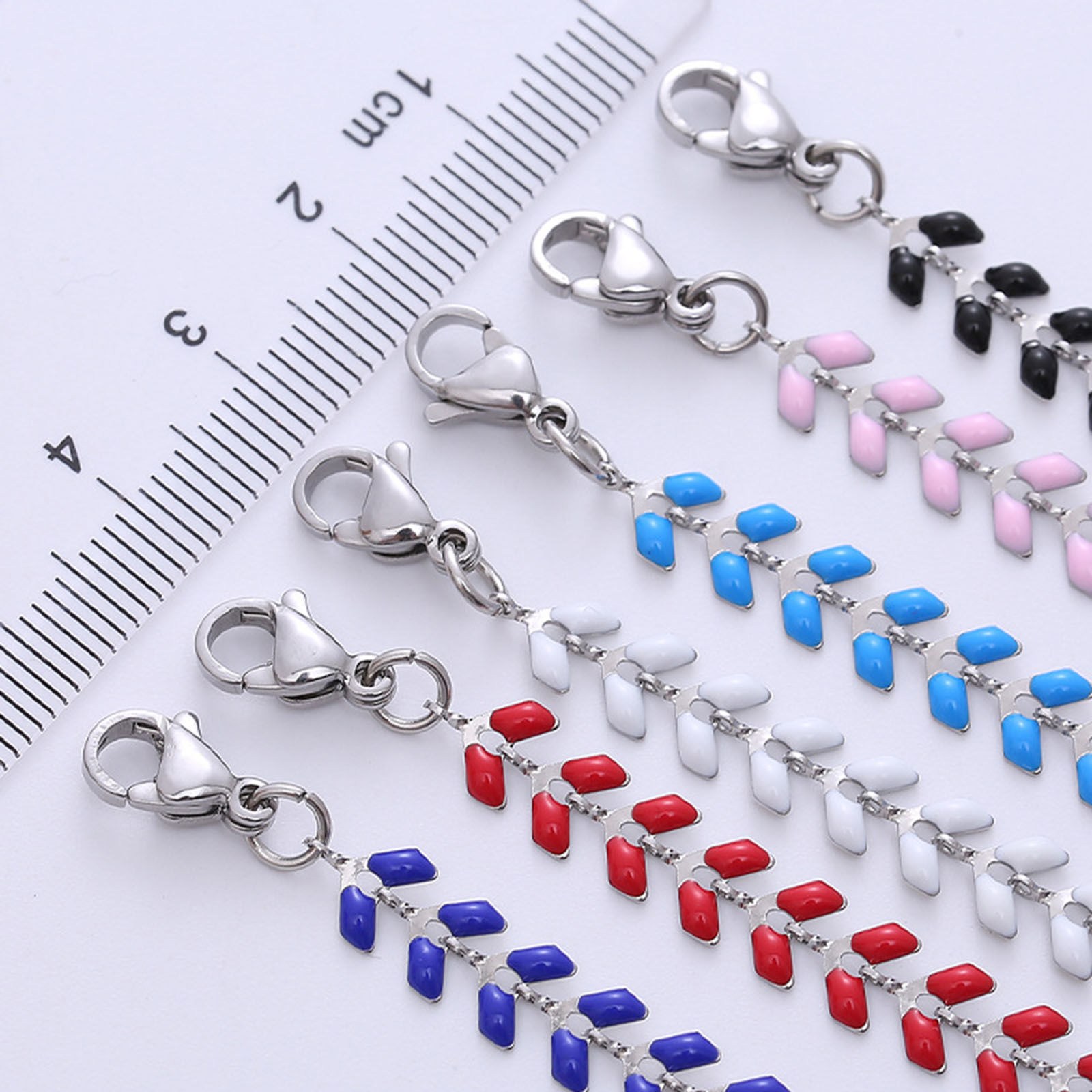 Picture of 304 Stainless Steel Stylish Link Chain Bracelets Silver Tone Multicolor Arrowhead Enamel 18cm(7 1/8") long