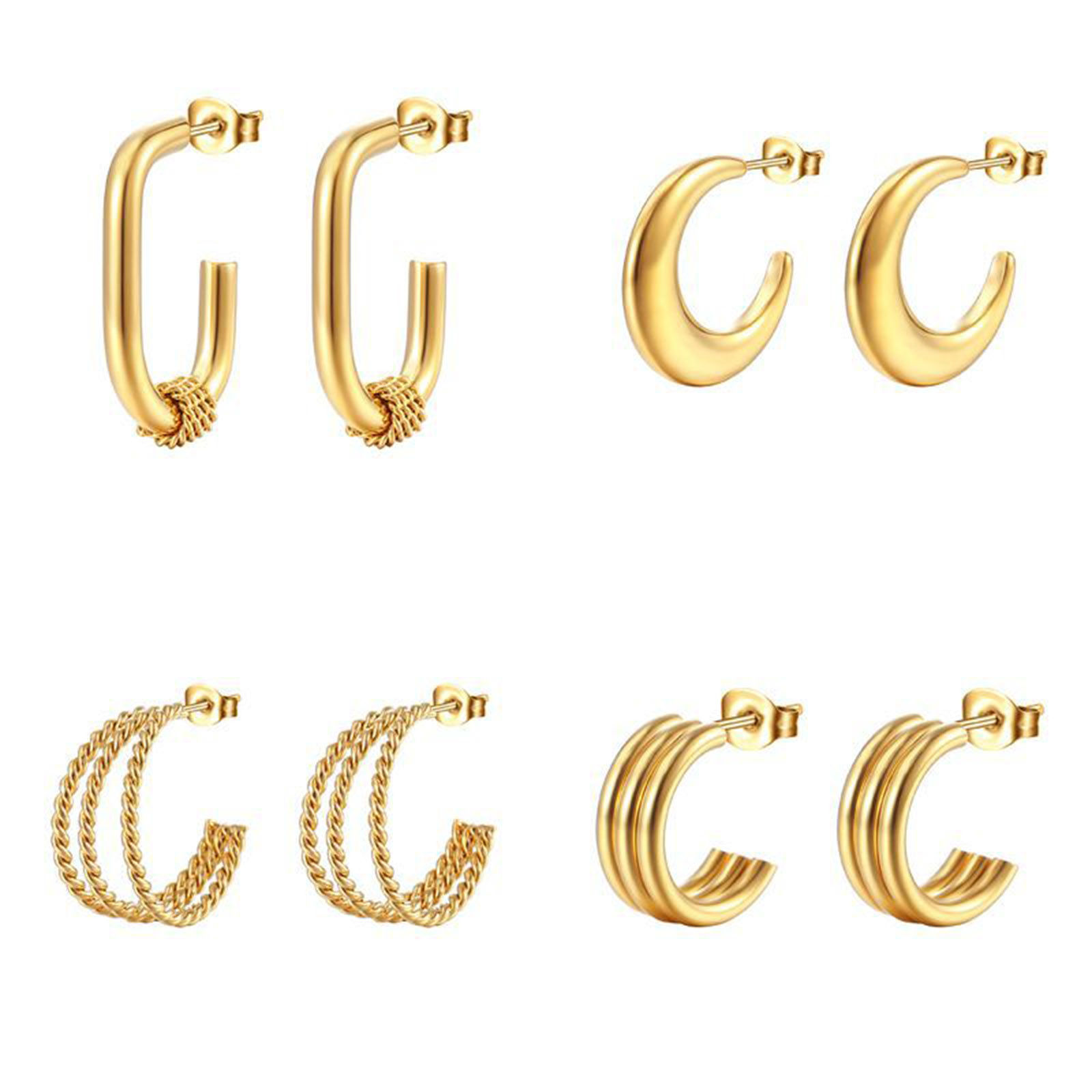 Picture of 304 Stainless Steel Stylish Hoop Earrings Gold Plated C Shape
