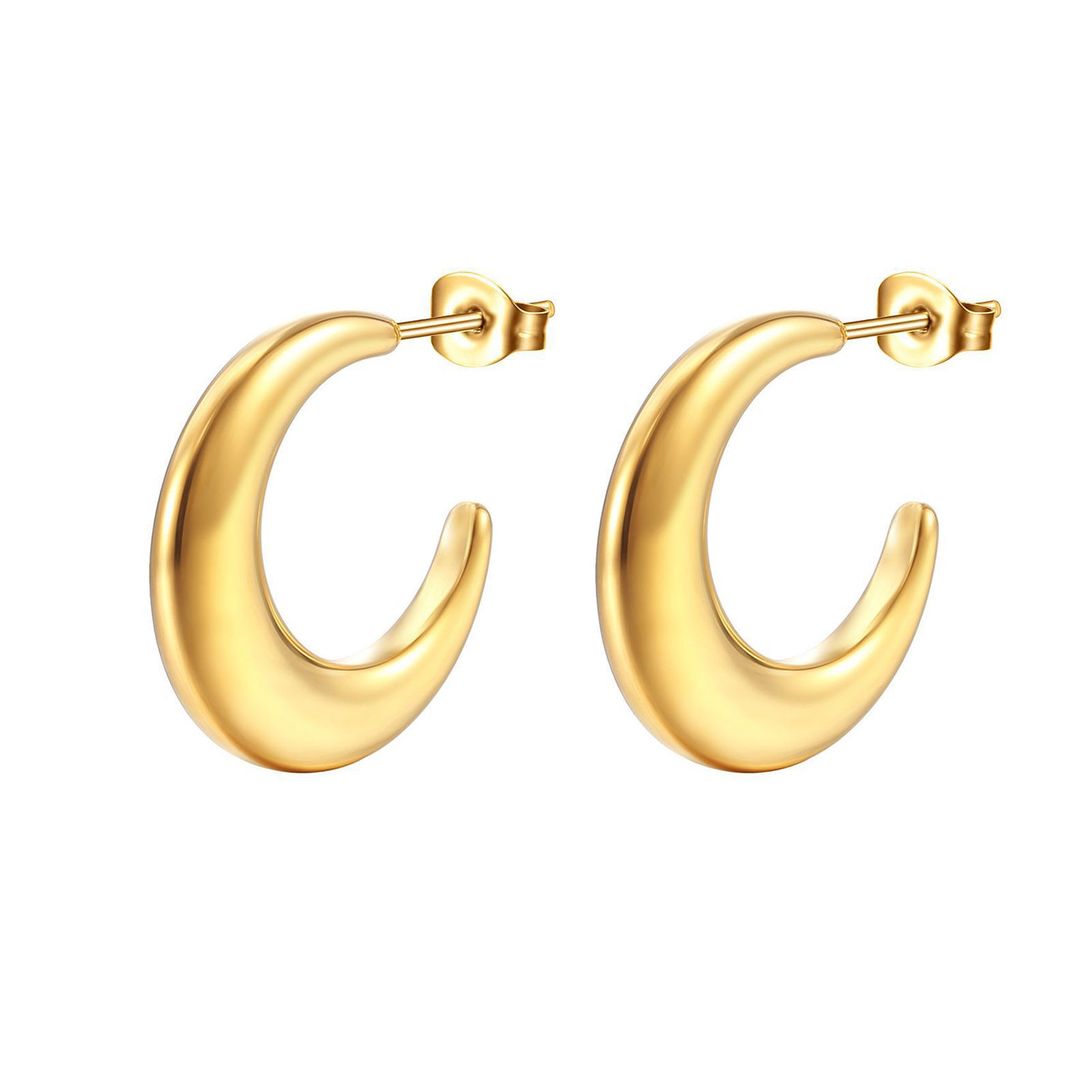 Picture of 304 Stainless Steel Stylish Hoop Earrings Gold Plated C Shape