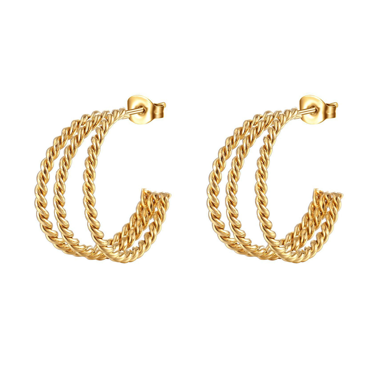 Picture of 304 Stainless Steel Stylish Hoop Earrings Gold Plated C Shape