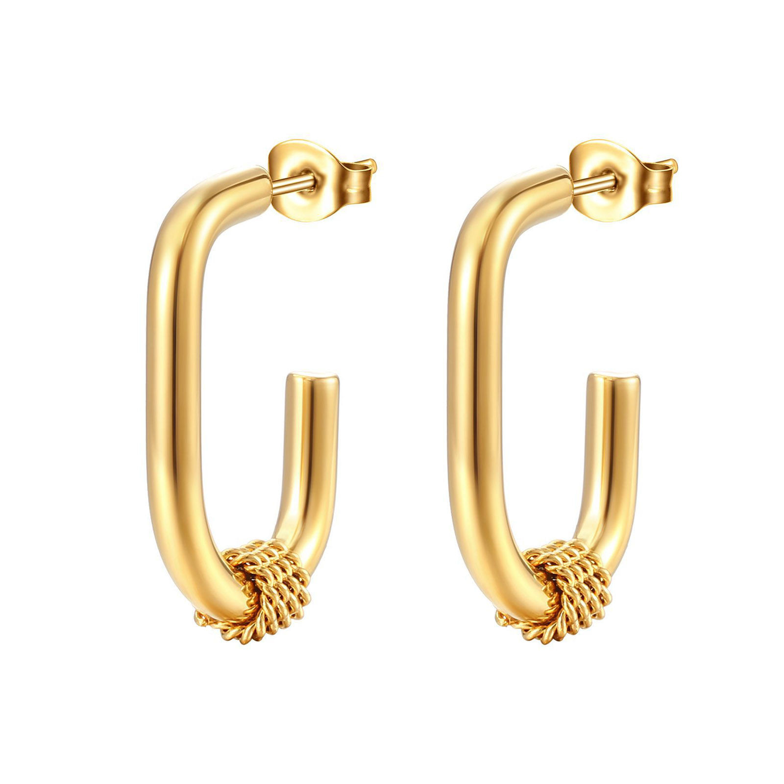 Picture of 304 Stainless Steel Stylish Hoop Earrings Gold Plated C Shape