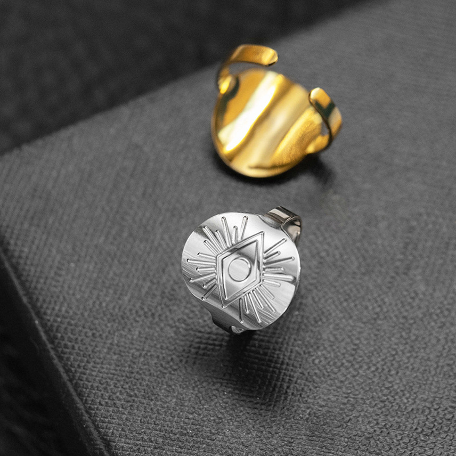 Picture of Titanium Steel Religious Open Adjustable Rings Multicolor Round Eye of Providence/ All-seeing Eye 17.3mm(US Size 7)