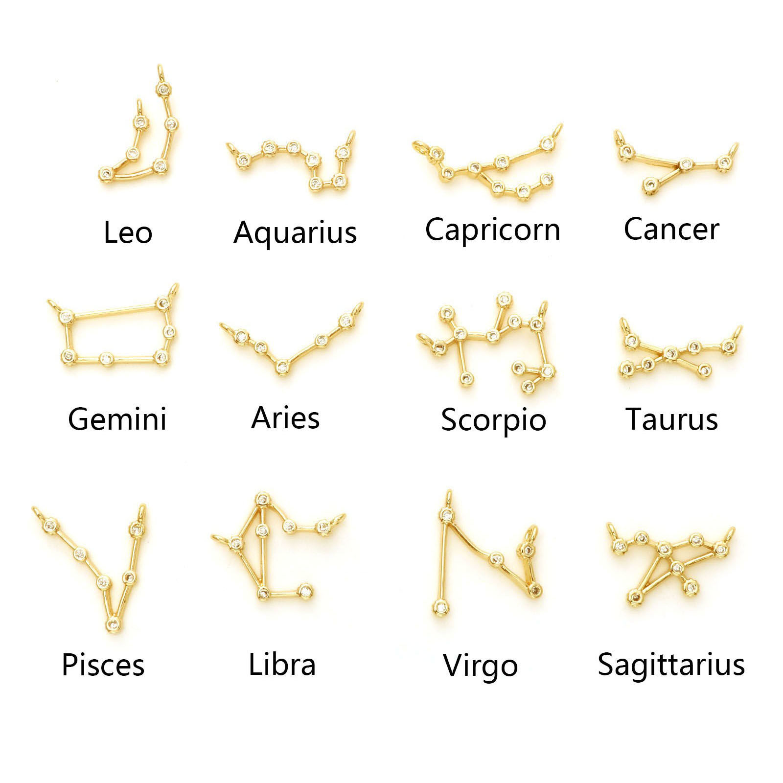 Picture of Brass Connectors Real Gold Plated Zodiac Constellation Micro Pave Clear Cubic Zirconia