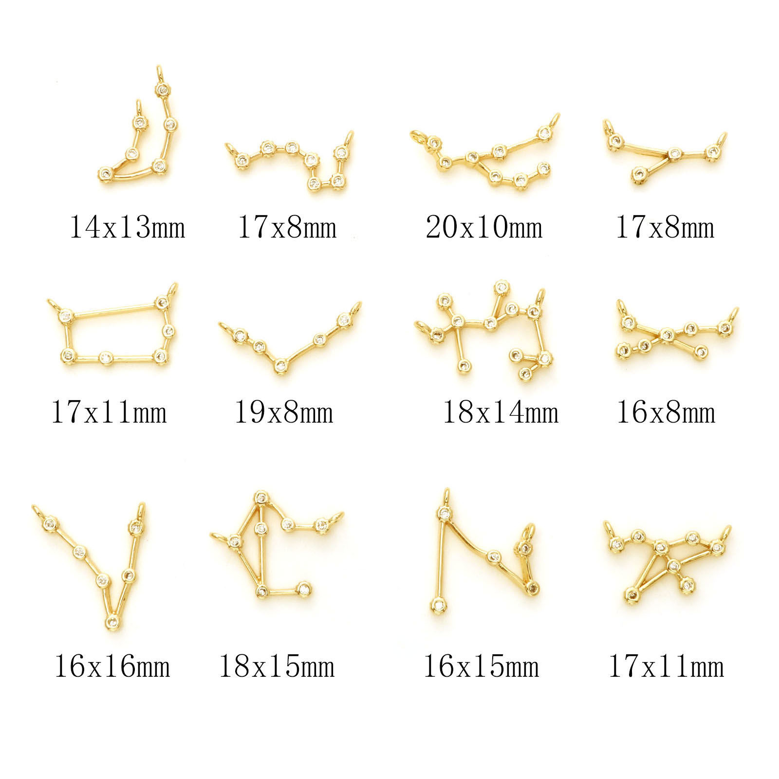 Picture of Brass Connectors Real Gold Plated Zodiac Constellation Micro Pave Clear Cubic Zirconia