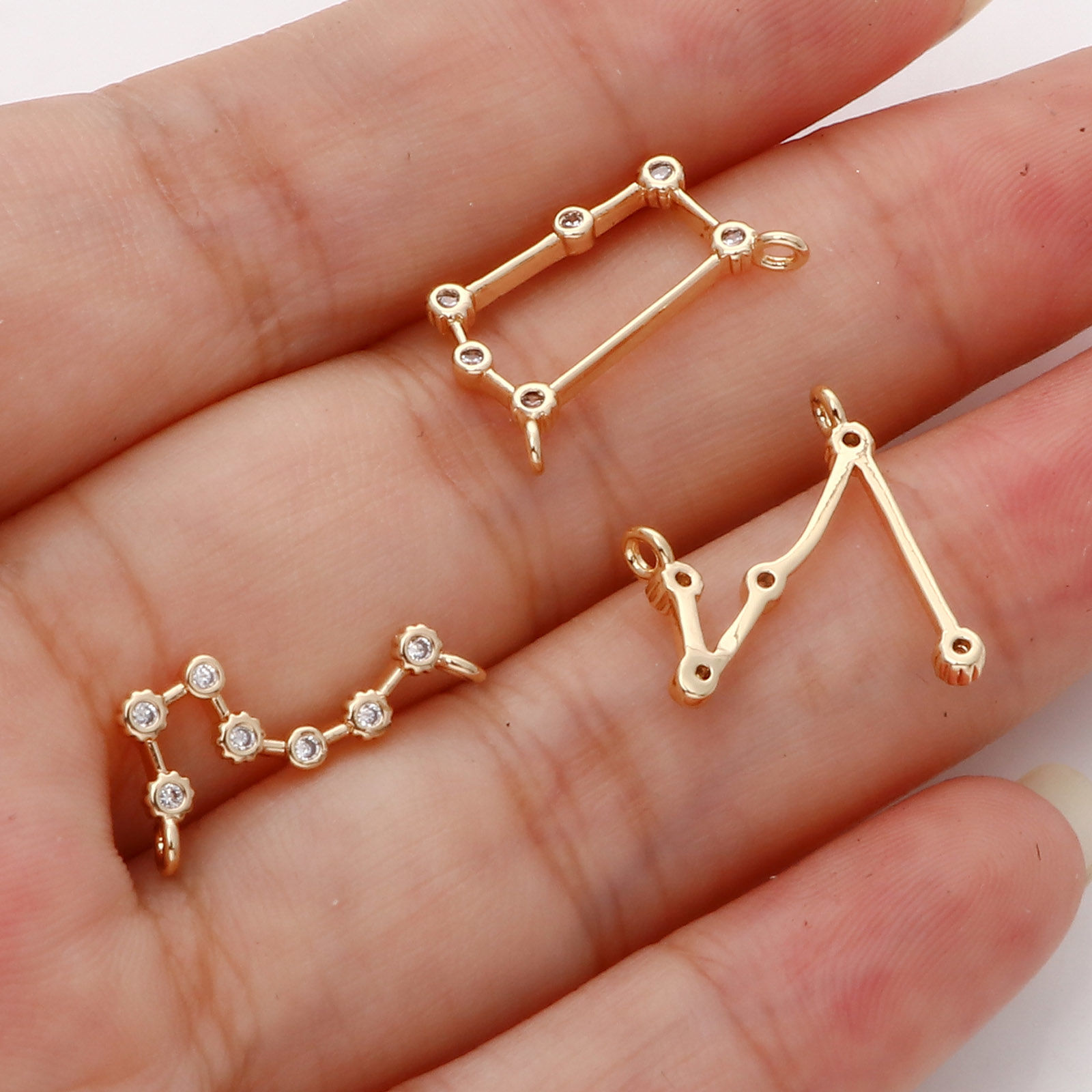 Picture of Brass Connectors Real Gold Plated Zodiac Constellation Micro Pave Clear Cubic Zirconia