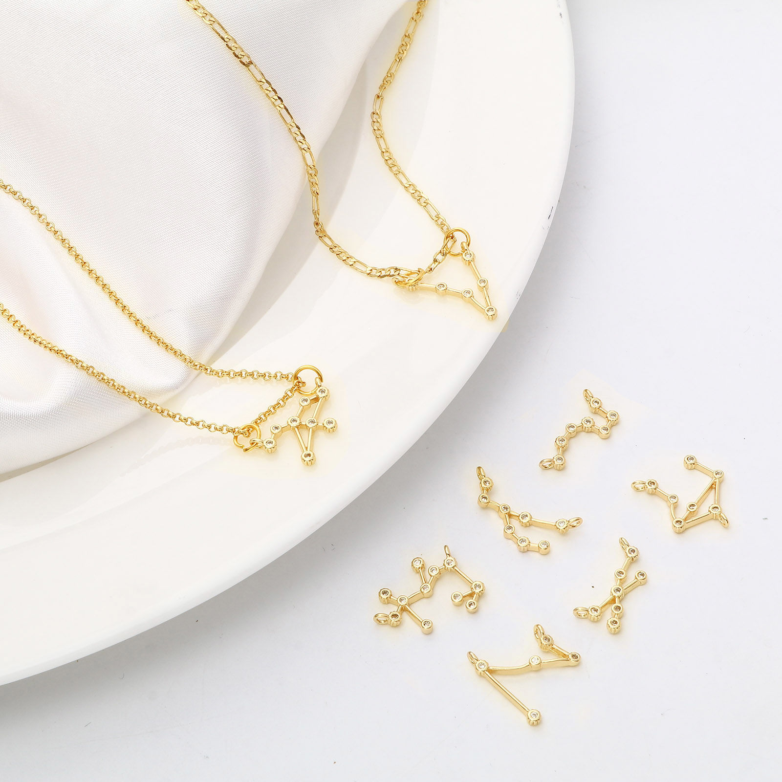 Picture of Brass Connectors Real Gold Plated Zodiac Constellation Micro Pave Clear Cubic Zirconia
