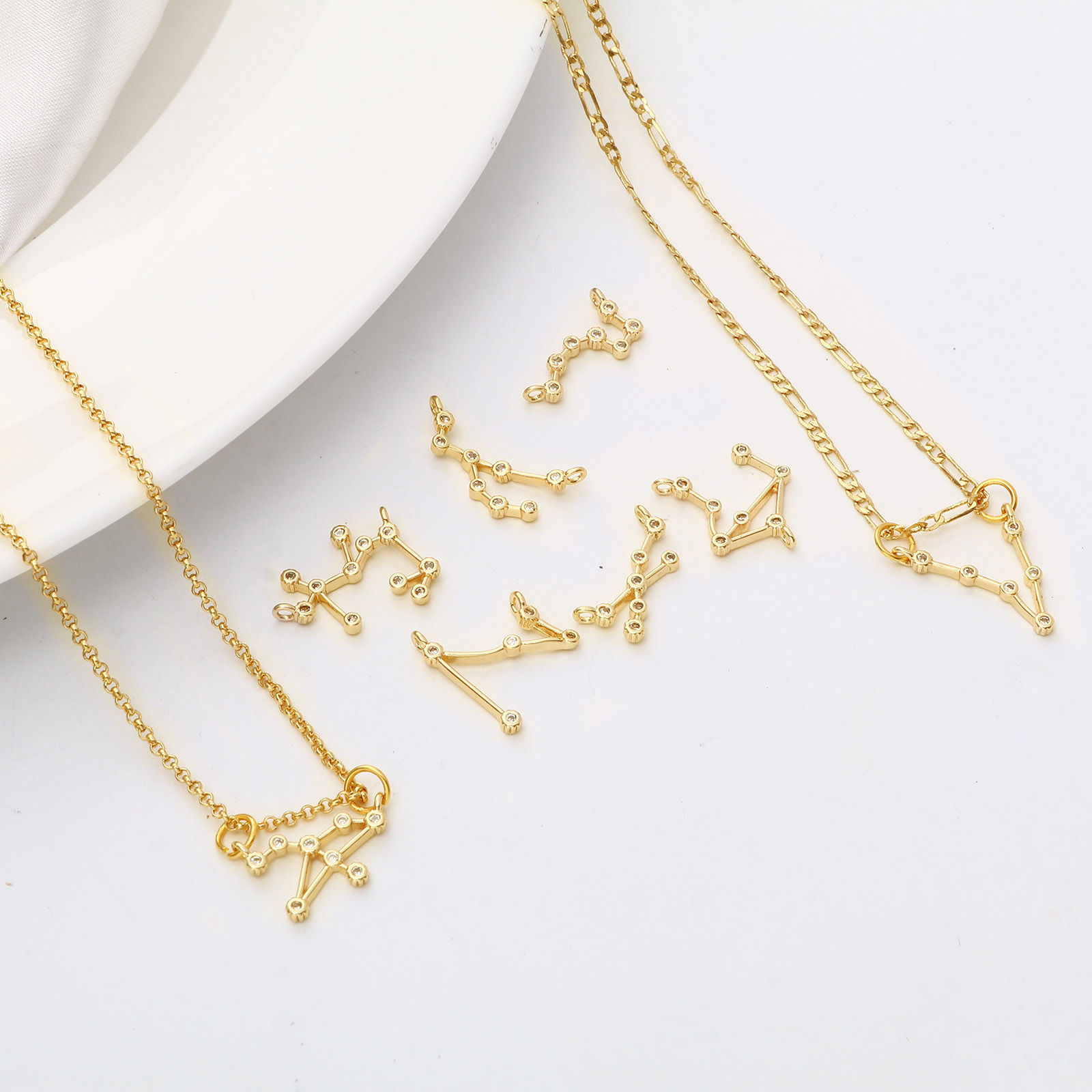 Picture of Brass Connectors Real Gold Plated Zodiac Constellation Micro Pave Clear Cubic Zirconia