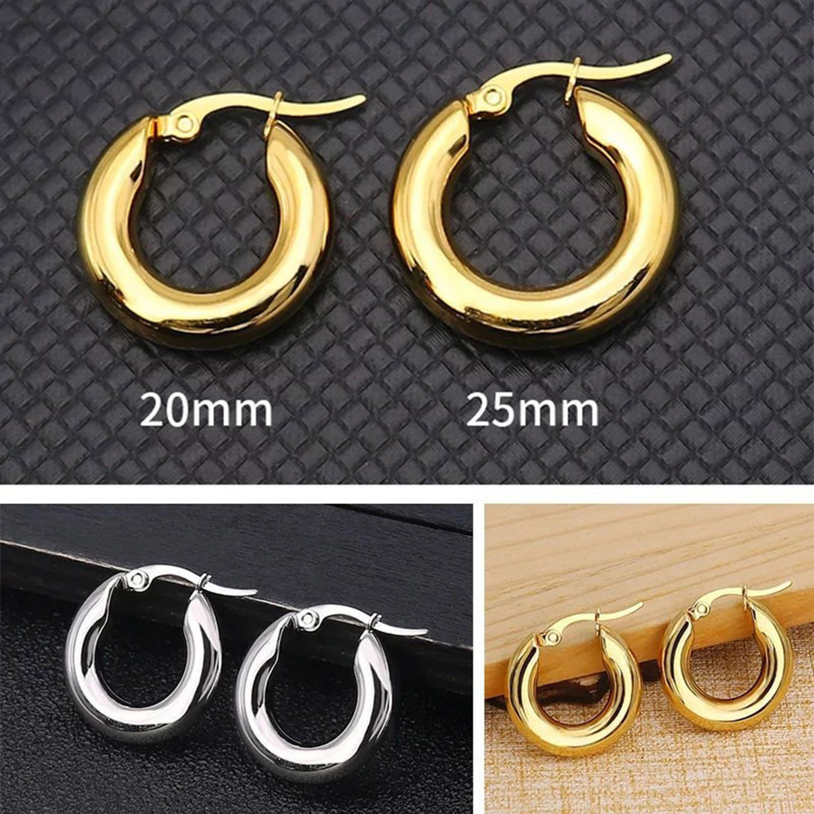 Imagen de 304 Acero Inoxidable Elegante Pendientes Círculos Multicolor Ronda 1 Par
