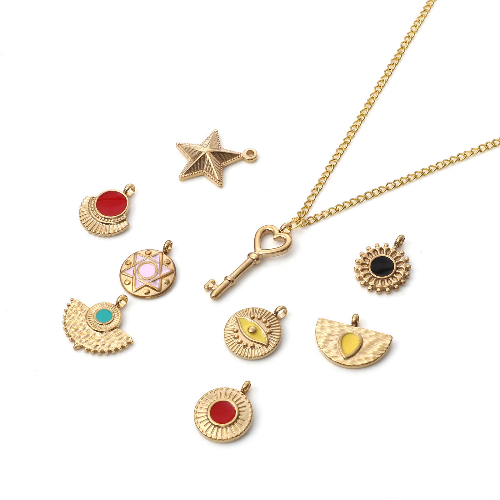Image de Pendentifs en 304 Acier Inoxydable Géométrique Doré Émail 1 Pièce