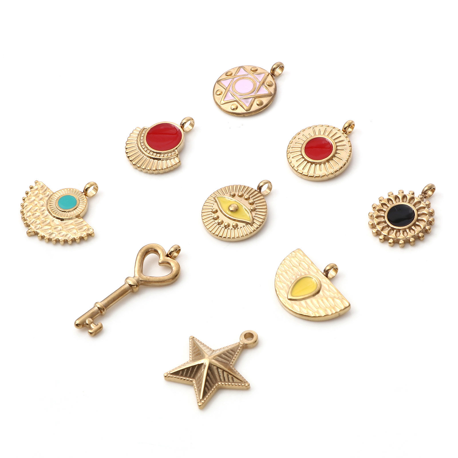 Image de Pendentifs en 304 Acier Inoxydable Géométrique Doré Émail 1 Pièce