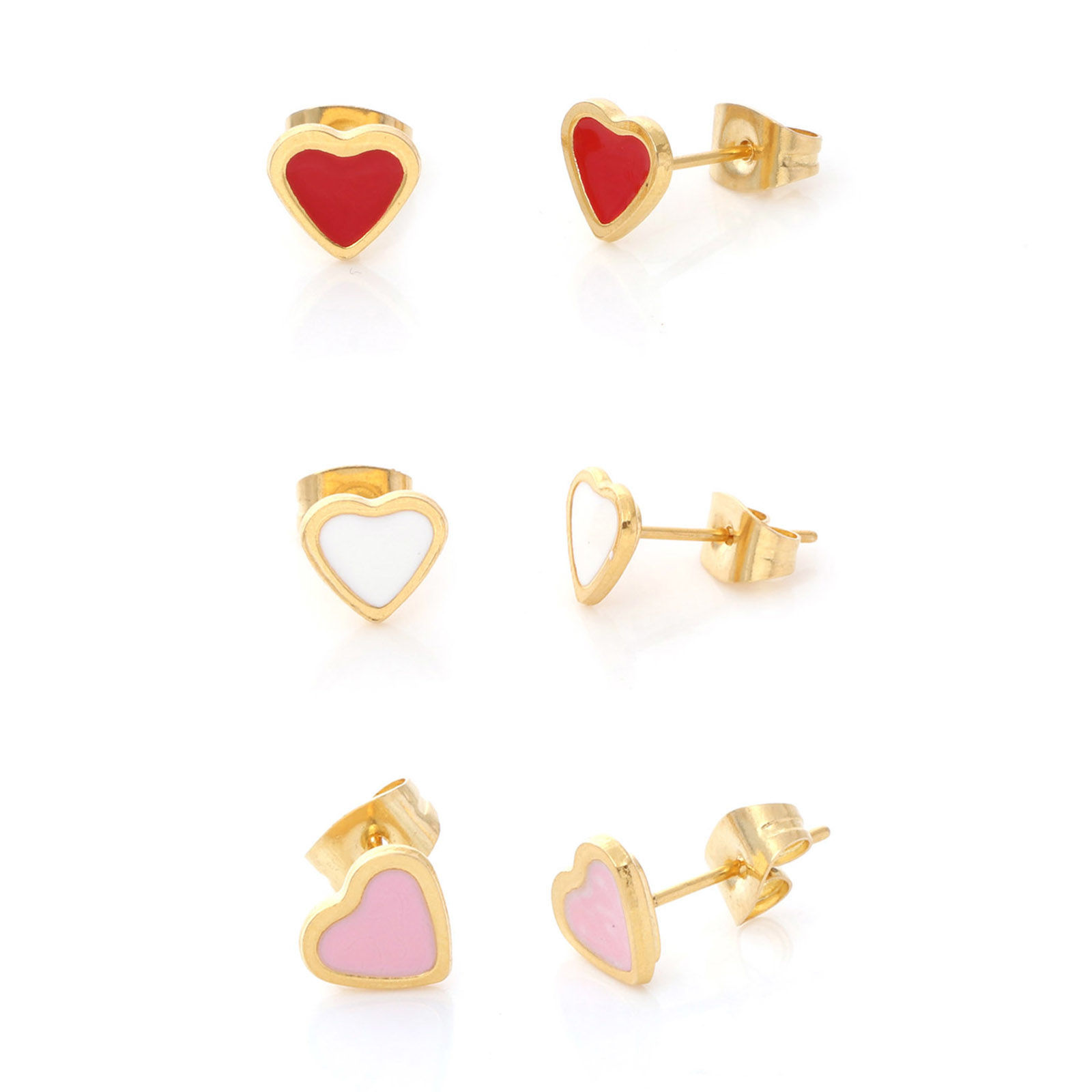 Picture of 316 Stainless Steel Valentine's Day Ear Post Stud Earrings Gold Plated Multicolor Heart Enamel 7.6mm x 6.9mm