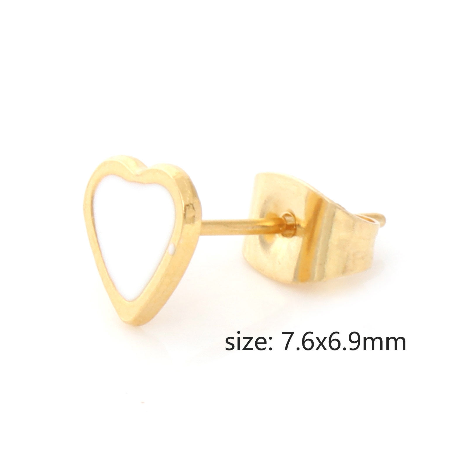 Picture of 316 Stainless Steel Valentine's Day Ear Post Stud Earrings Gold Plated Multicolor Heart Enamel 7.6mm x 6.9mm