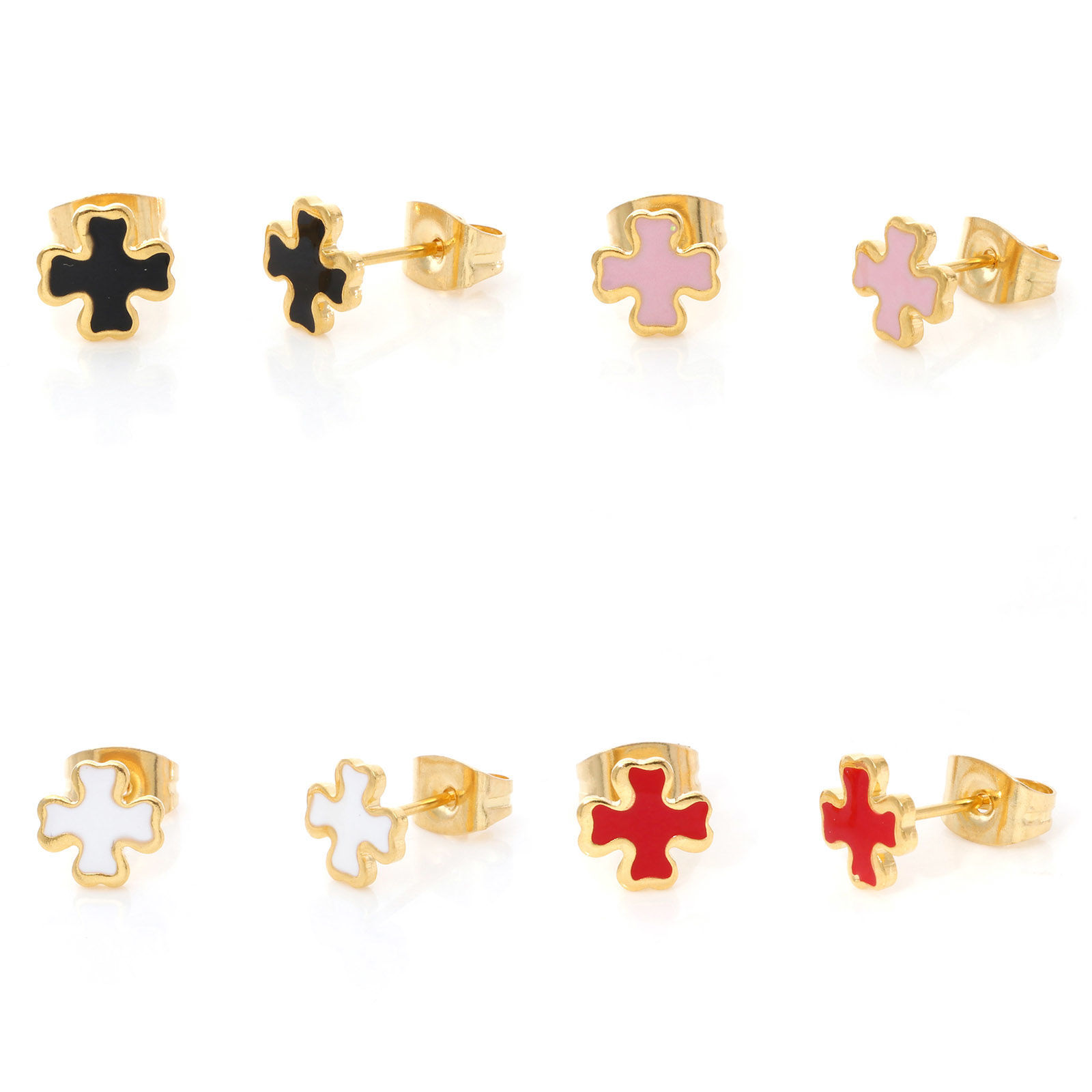 316ステンレス鋼 宗教 ピアスイヤリング 金メッキ 多色 クロス エナメル 7mm x 7mm、ワイヤーサイズ: （21号）、1 ペア の画像
