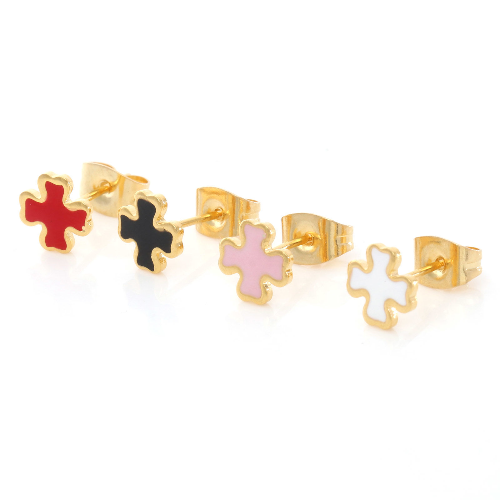 316ステンレス鋼 宗教 ピアスイヤリング 金メッキ 多色 クロス エナメル 7mm x 7mm、ワイヤーサイズ: （21号）、1 ペア の画像