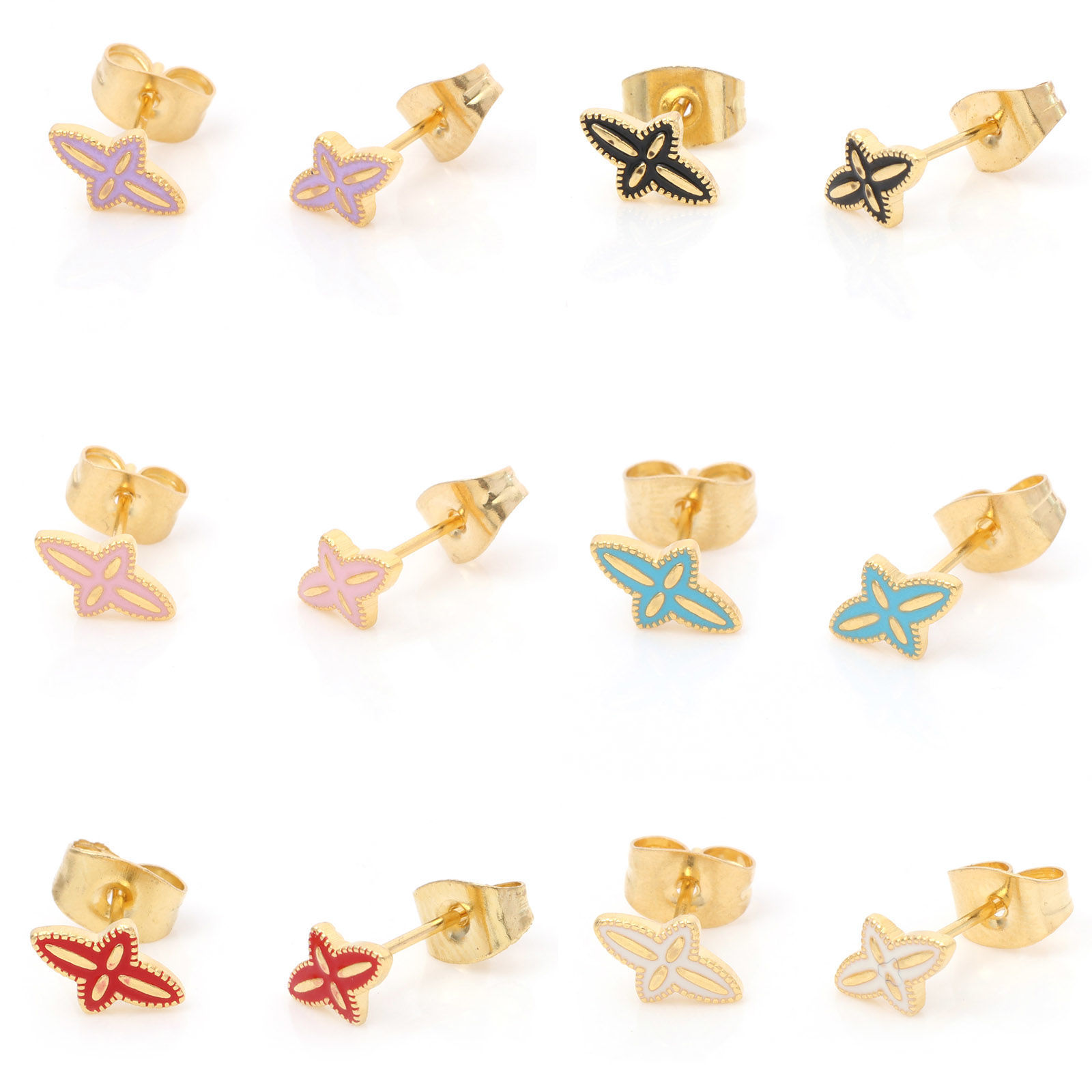 316ステンレス鋼 宗教 ピアスイヤリング 金メッキ 多色 クロス エナメル 8.3mm x 5.2mm、ワイヤーサイズ: （21号）、1 ペア の画像