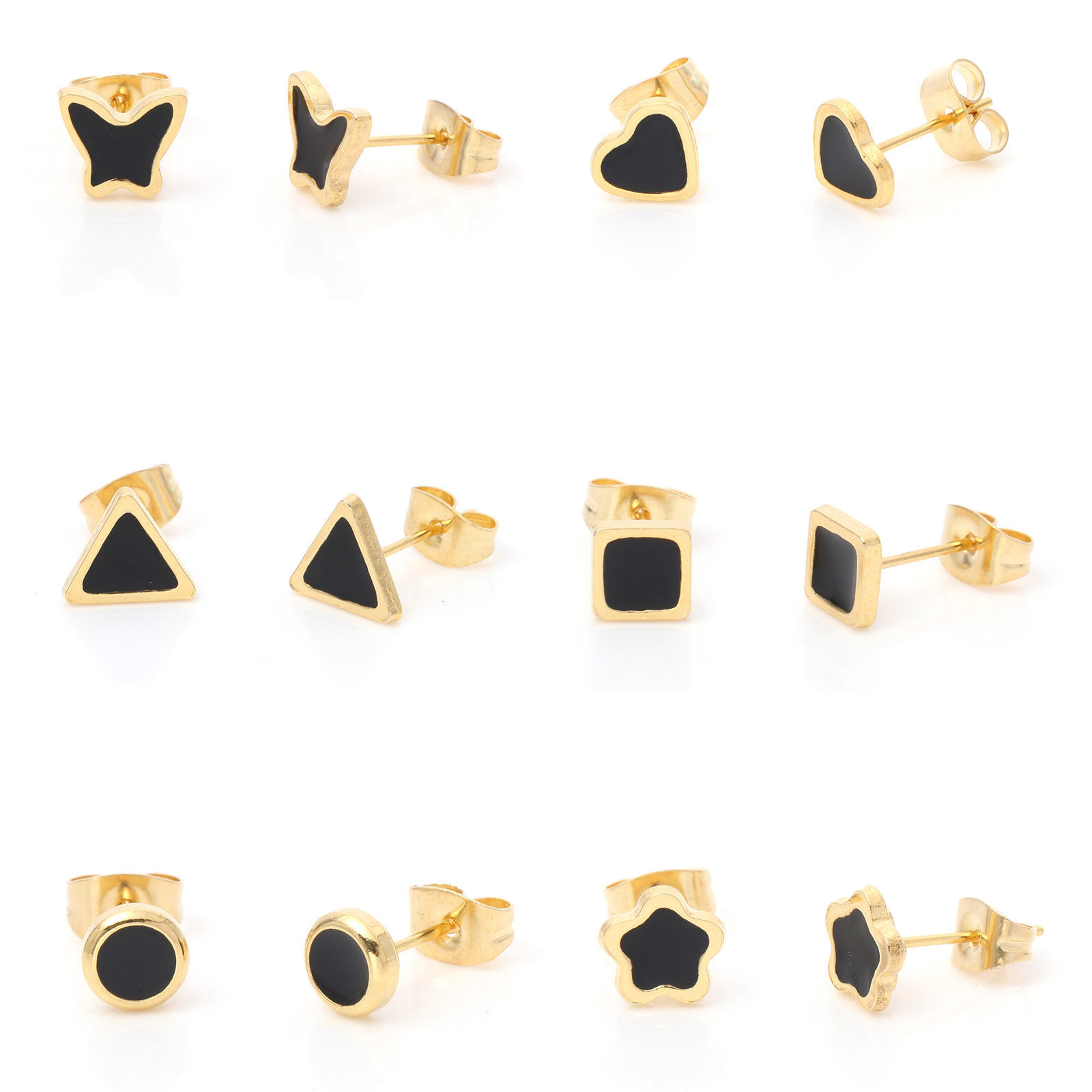 Bild von 316 Edelstahl Stilvoll Ohrring Ohrstecker Vergoldet Schwarz Geometrie Emaille 1 Paar