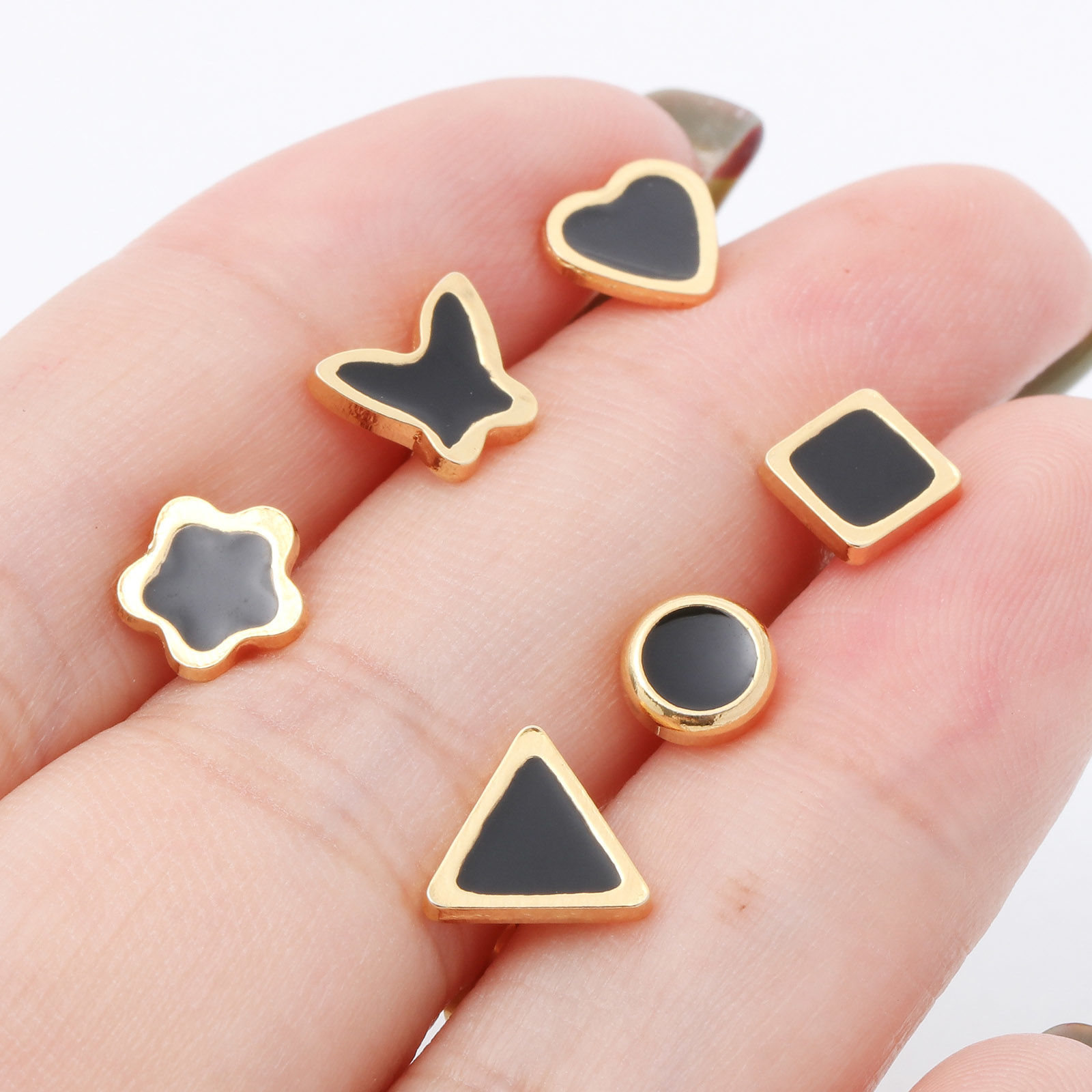 Bild von 316 Edelstahl Stilvoll Ohrring Ohrstecker Vergoldet Schwarz Geometrie Emaille 1 Paar