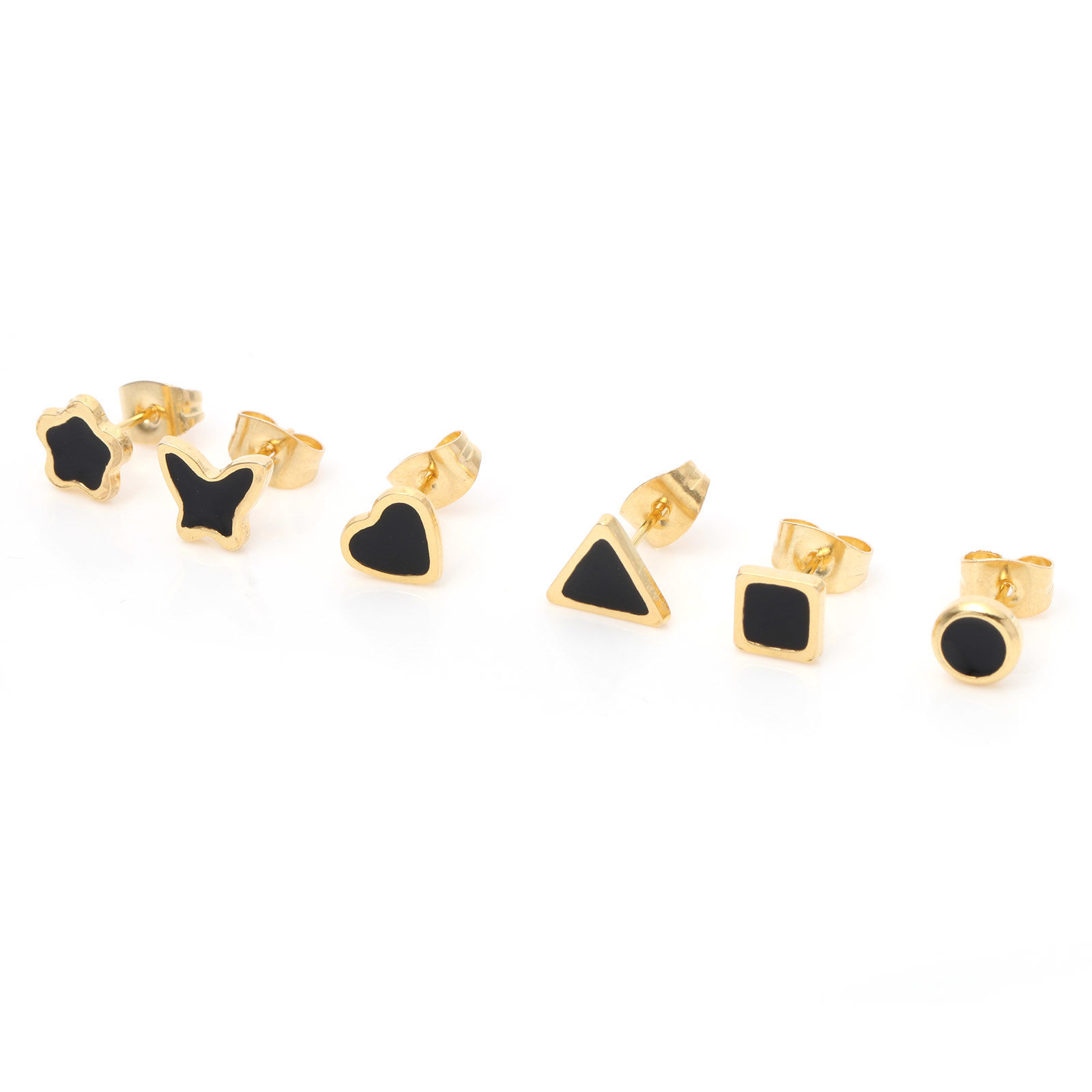 Bild von 316 Edelstahl Stilvoll Ohrring Ohrstecker Vergoldet Schwarz Geometrie Emaille 1 Paar