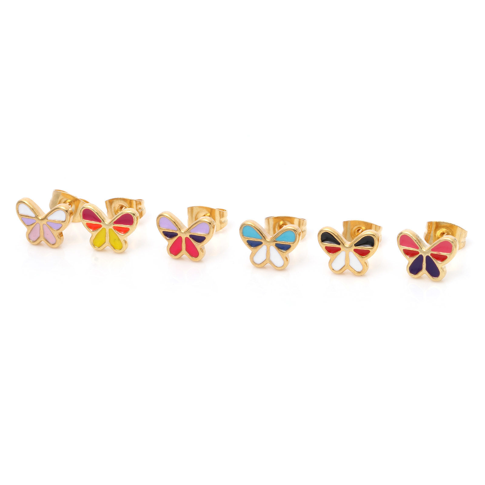 Picture of 316 Stainless Steel Insect Ear Post Stud Earrings Gold Plated Multicolor Butterfly Animal Enamel 9.5mm x 7mm