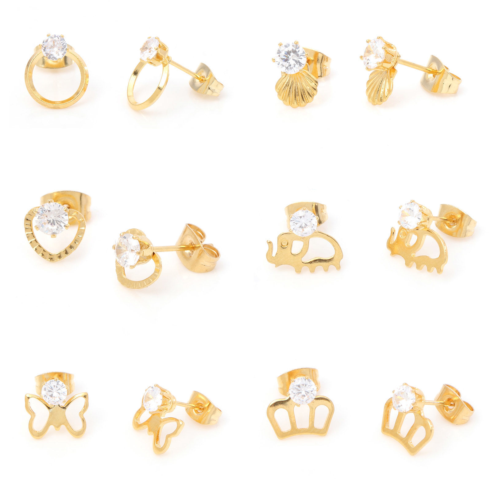 Immagine di 316 Acciaio inossidabile Elegante Orecchini a Perno Oro Placcato Trasparente Strass 1 Paio