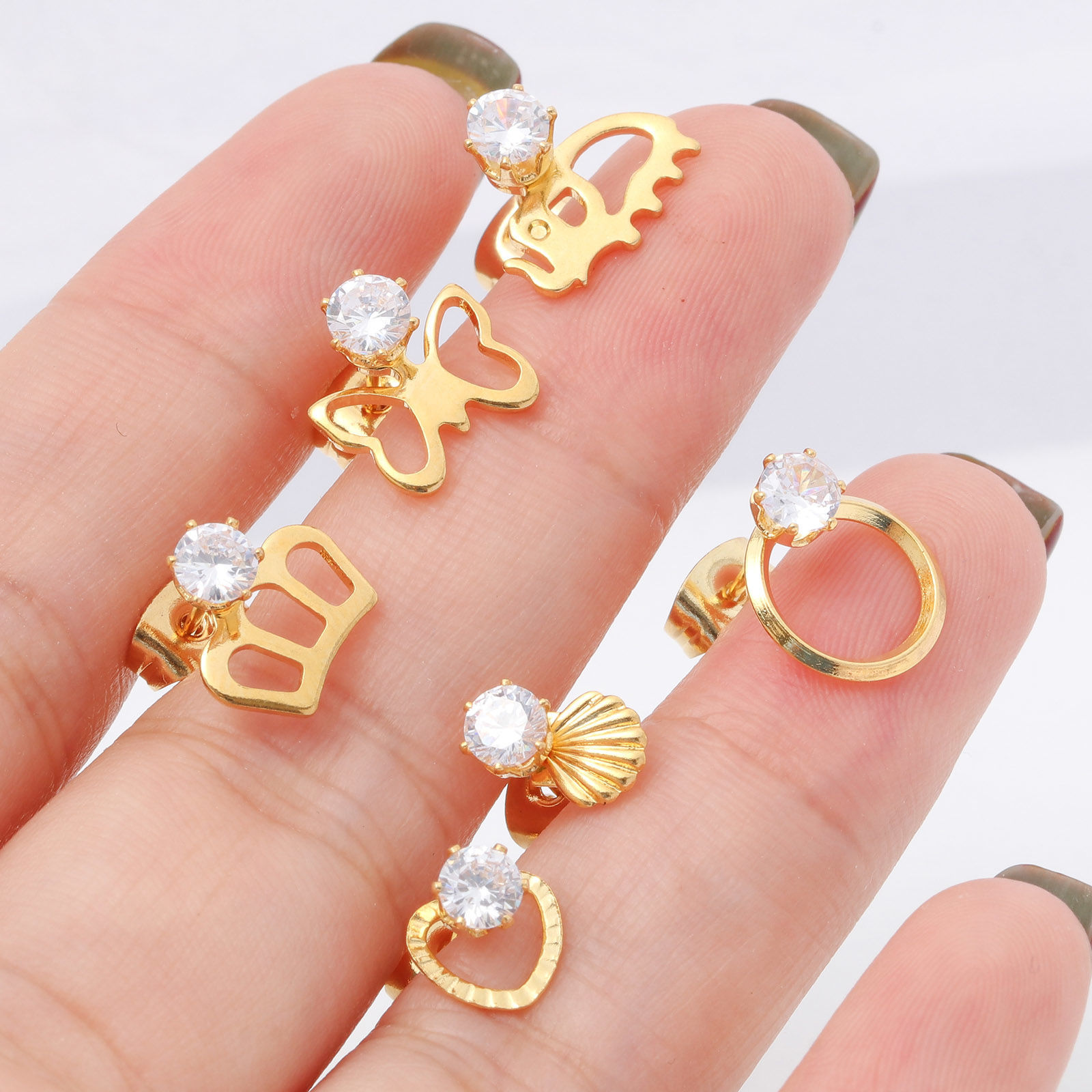 Immagine di 316 Acciaio inossidabile Elegante Orecchini a Perno Oro Placcato Trasparente Strass 1 Paio