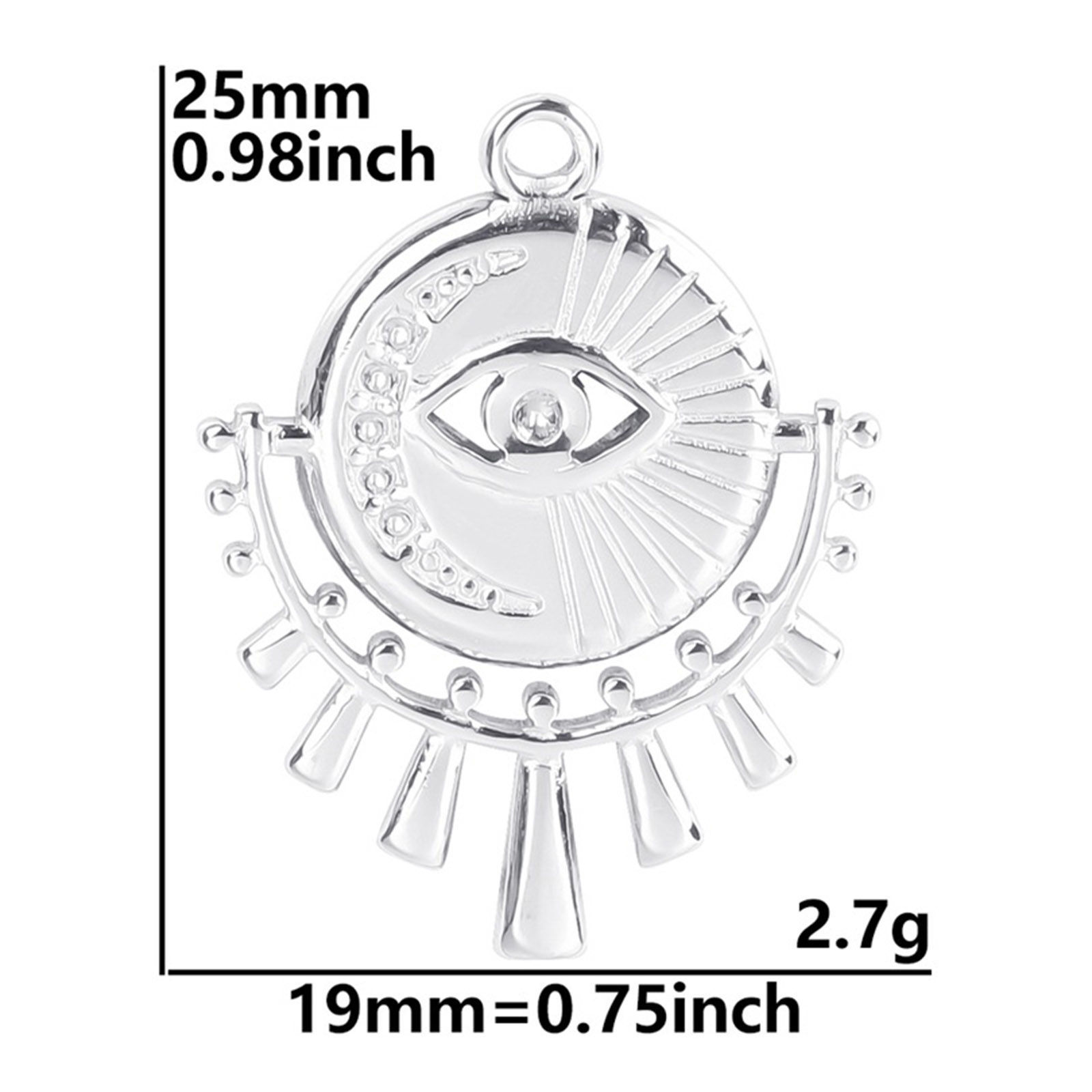 Image de Breloques en 304 Acier Inoxydable Religieux Mauvais Œil Multicolore Lune 25mm x 19mm , 2 Pcs
