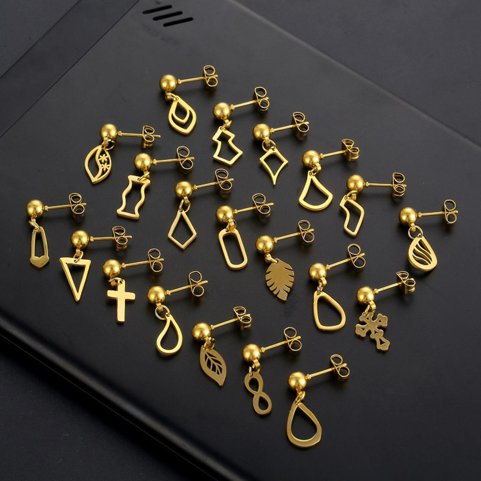 Picture of Titanium Steel Geometry Series Ear Post Stud Earrings Gold Plated 15mm