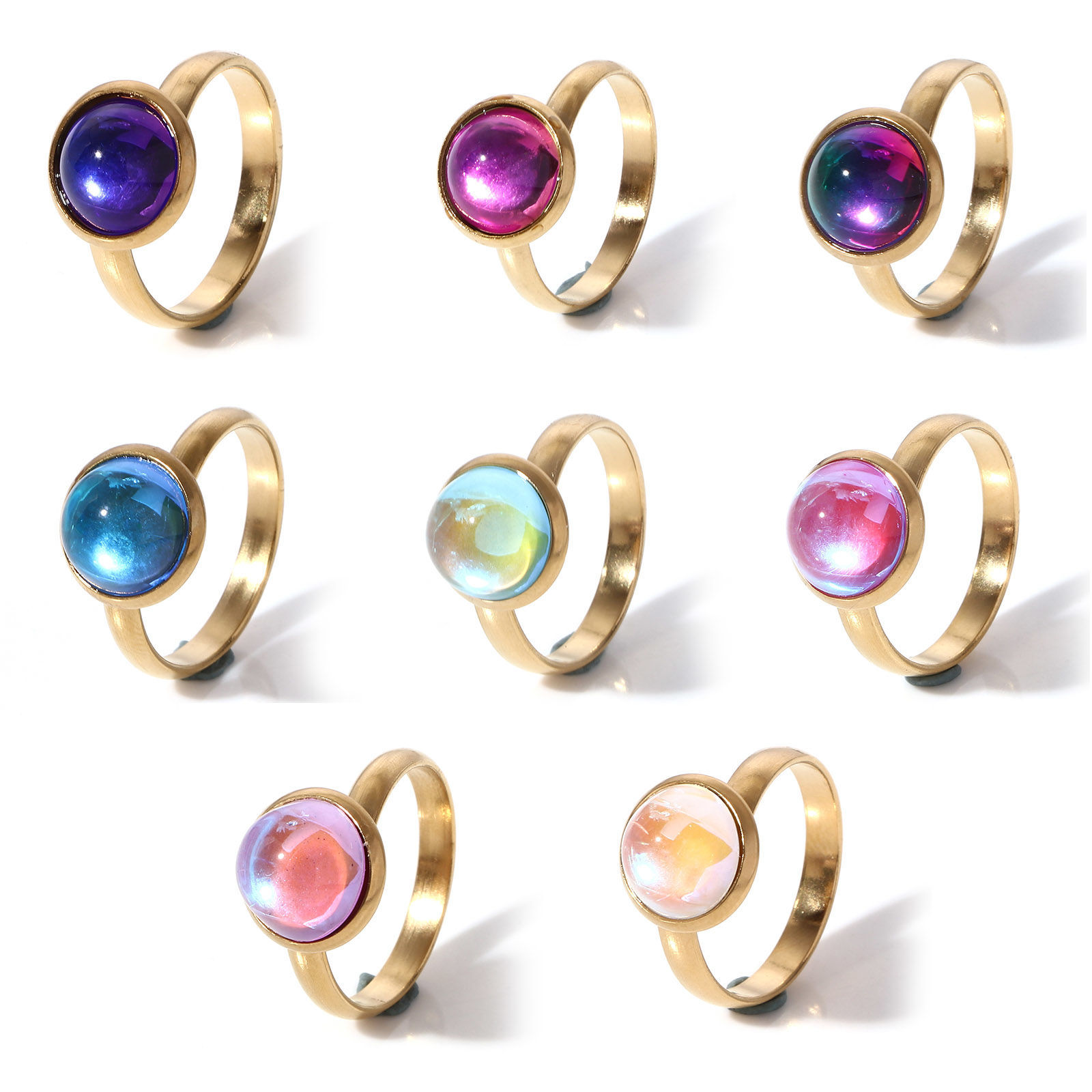 Picture of 304 Stainless Steel & Glass Simple Open Adjustable Rings Gold Plated Multicolor AB Color 17.7mm(US Size 7.5)