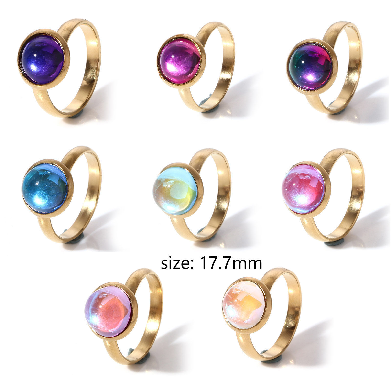 Picture of 304 Stainless Steel & Glass Simple Open Adjustable Rings Gold Plated Multicolor AB Color 17.7mm(US Size 7.5)