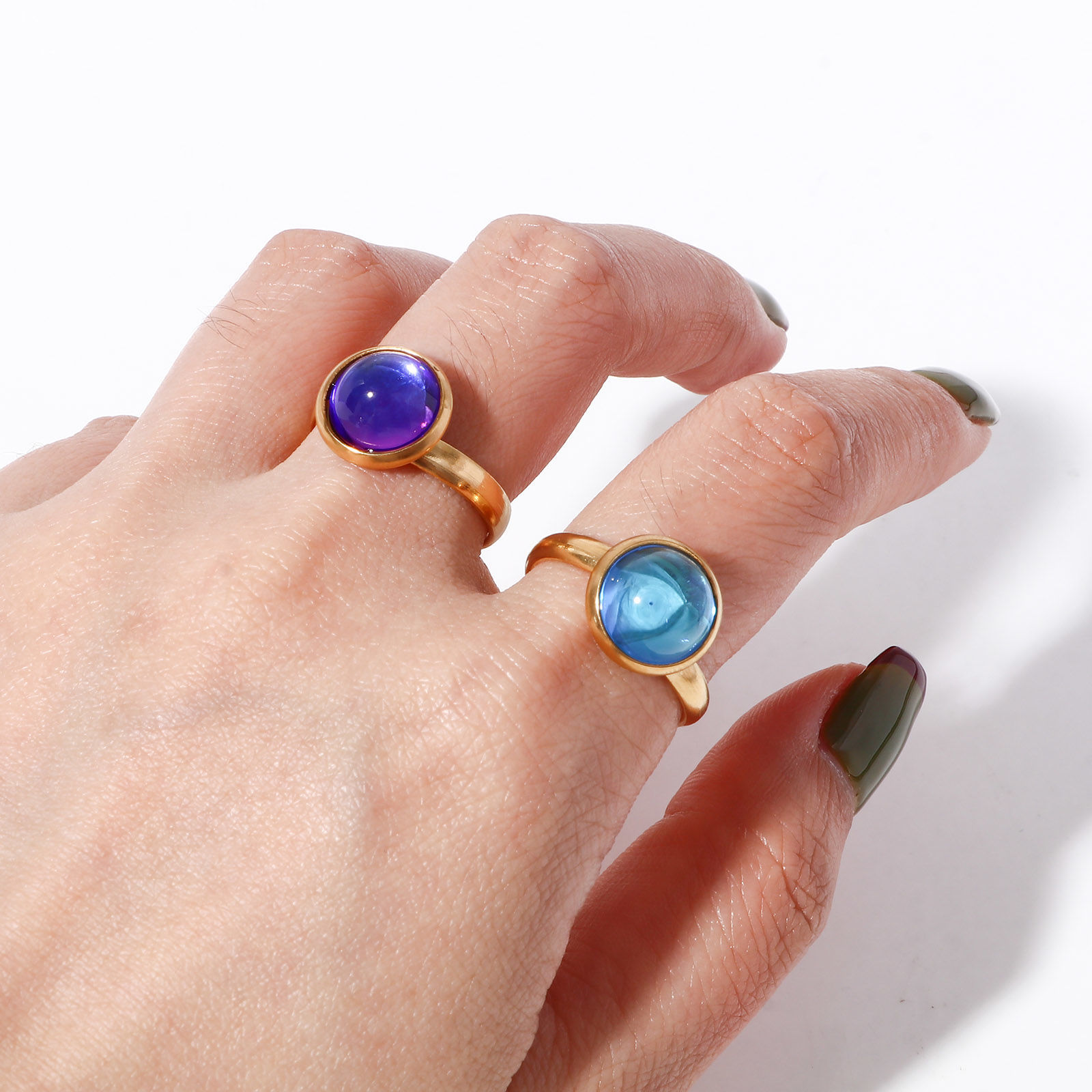 Picture of 304 Stainless Steel & Glass Simple Open Adjustable Rings Gold Plated Multicolor AB Color 17.7mm(US Size 7.5)