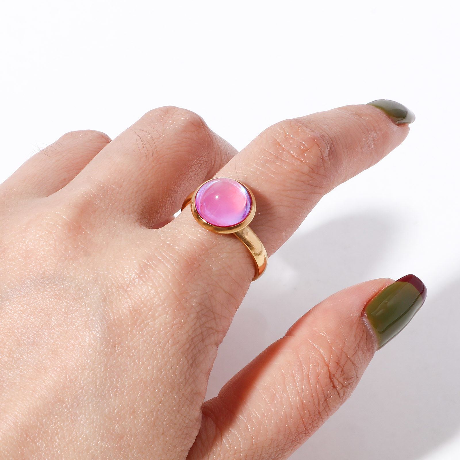 Picture of 304 Stainless Steel & Glass Simple Open Adjustable Rings Gold Plated Multicolor AB Color 17.7mm(US Size 7.5)