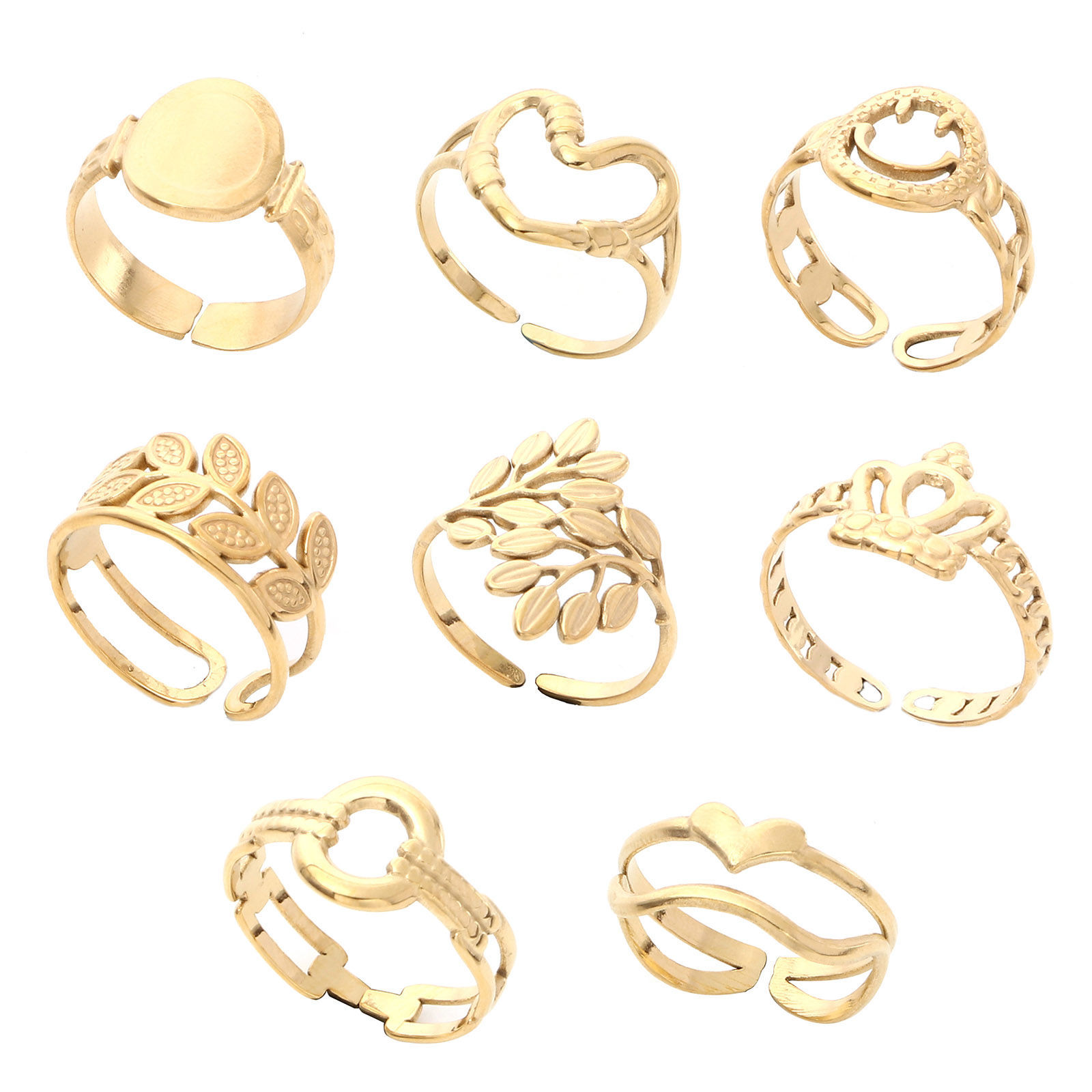 Picture of 304 Stainless Steel Stylish Open Adjustable Rings Gold Plated Hollow 16.5mm(US Size 6)