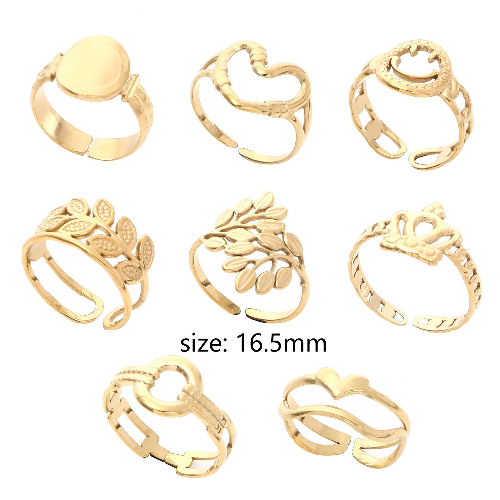 Picture of 304 Stainless Steel Stylish Open Adjustable Rings Gold Plated Hollow 16.5mm(US Size 6)