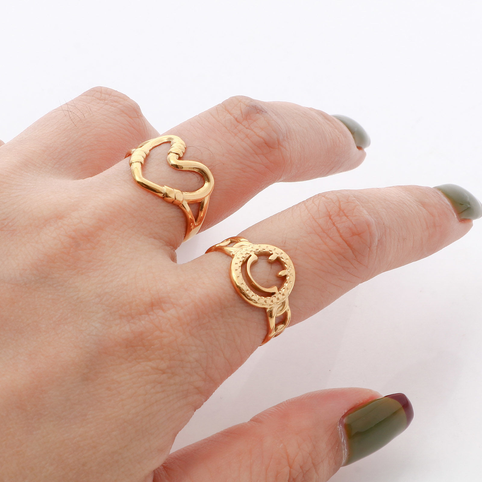 Picture of 304 Stainless Steel Stylish Open Adjustable Rings Gold Plated Hollow 16.5mm(US Size 6)