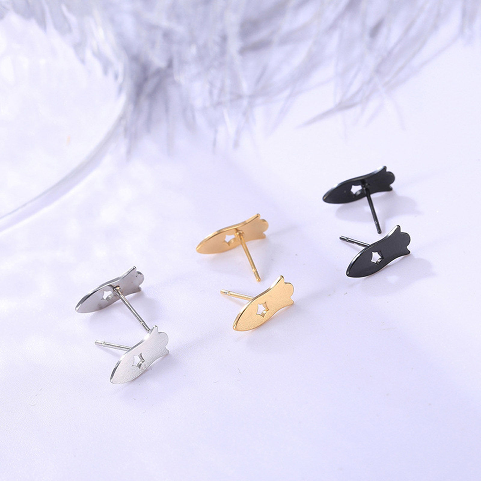 Picture of 304 Stainless Steel Galaxy Ear Post Stud Earrings Multicolor Spaceship Rocket Hollow