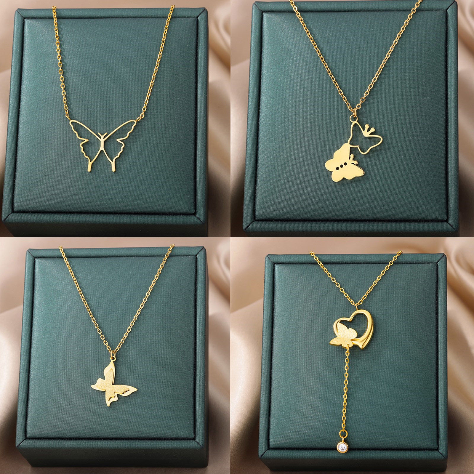 Picture of 304 Stainless Steel Stylish Rolo Chain Necklace Multicolor Butterfly Animal 38cm(15") long
