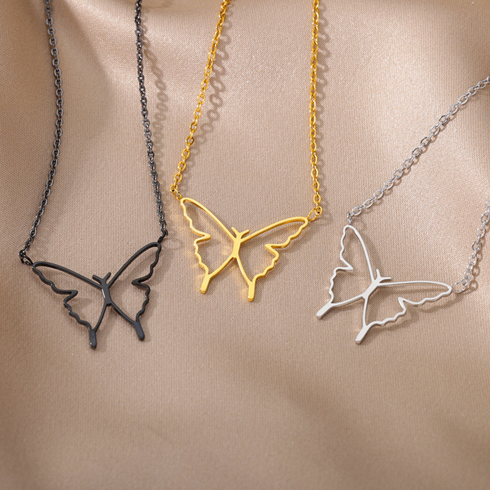 Picture of 304 Stainless Steel Stylish Rolo Chain Necklace Multicolor Butterfly Animal 38cm(15") long