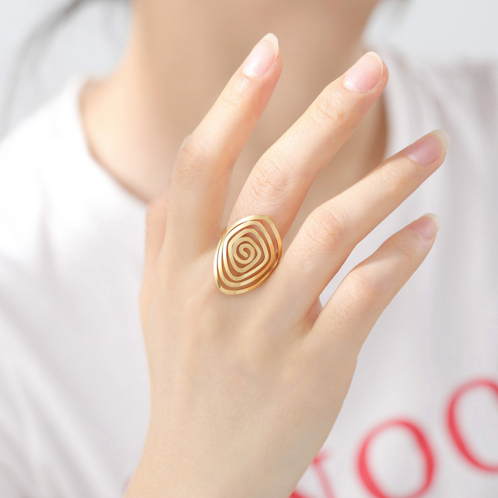 Image de Bagues Ouvert Ajoustable en Acier Titane Multicolore Quadrilatère Spiral Creux 17.3mm (Taille d'US: 7) , 1 Pièce