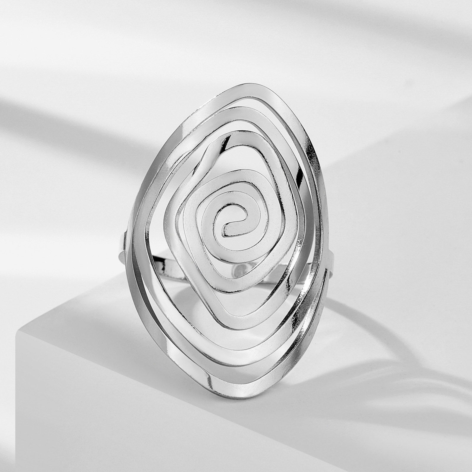 Image de Bagues Ouvert Ajoustable en Acier Titane Multicolore Quadrilatère Spiral Creux 17.3mm (Taille d'US: 7) , 1 Pièce