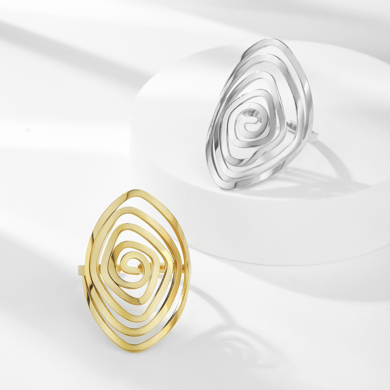 Image de Bagues Ouvert Ajoustable en Acier Titane Multicolore Quadrilatère Spiral Creux 17.3mm (Taille d'US: 7) , 1 Pièce