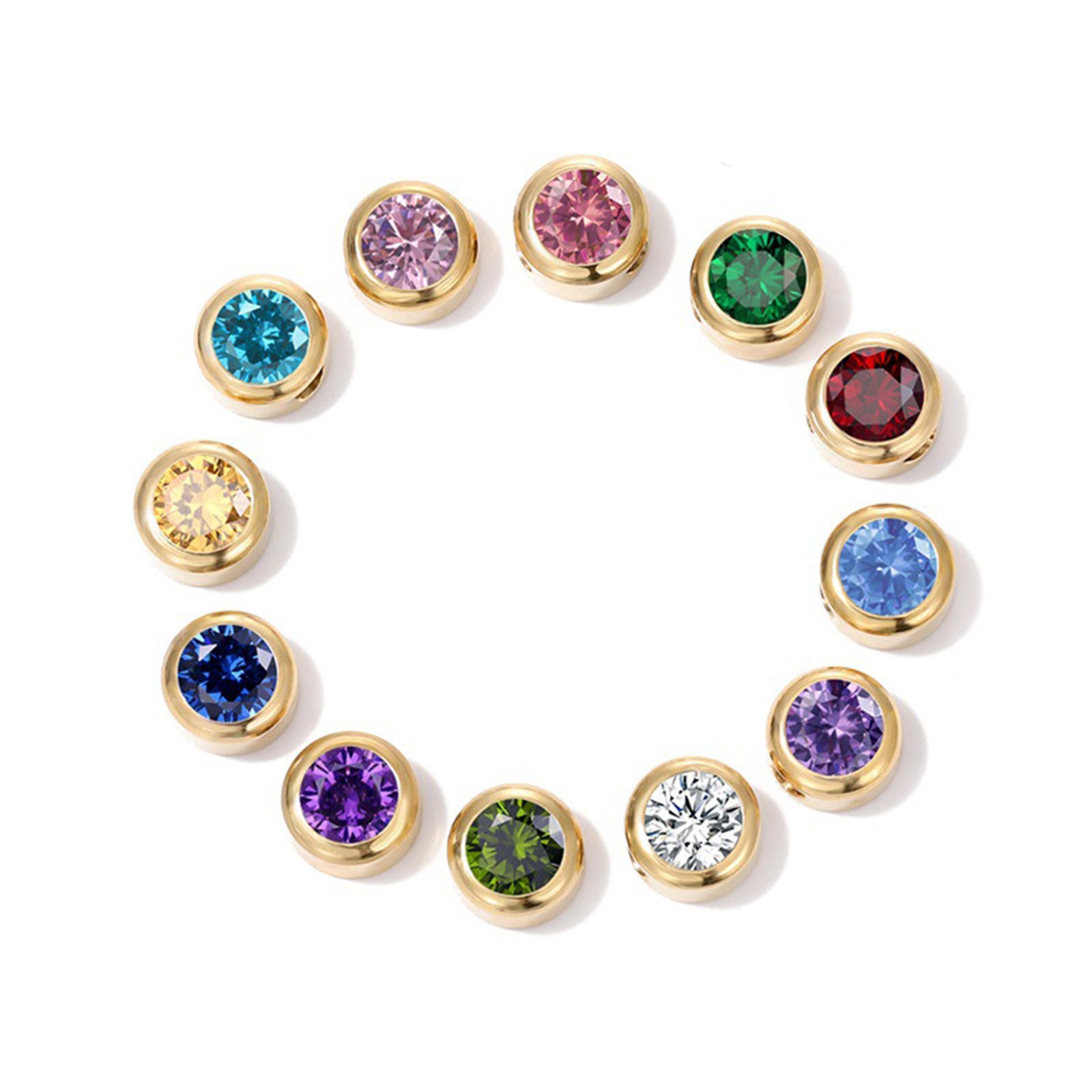 Image de Perles Pierres de Naissance en 316 Acier Inoxydable Rond Multicolore à Strass Coloré env. 6mm Dia., Trou: env. 1.3mm, 1 Pièce