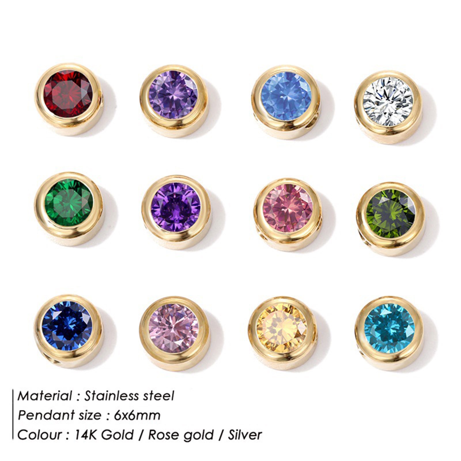 Image de Perles Pierres de Naissance en 316 Acier Inoxydable Rond Multicolore à Strass Coloré env. 6mm Dia., Trou: env. 1.3mm, 1 Pièce