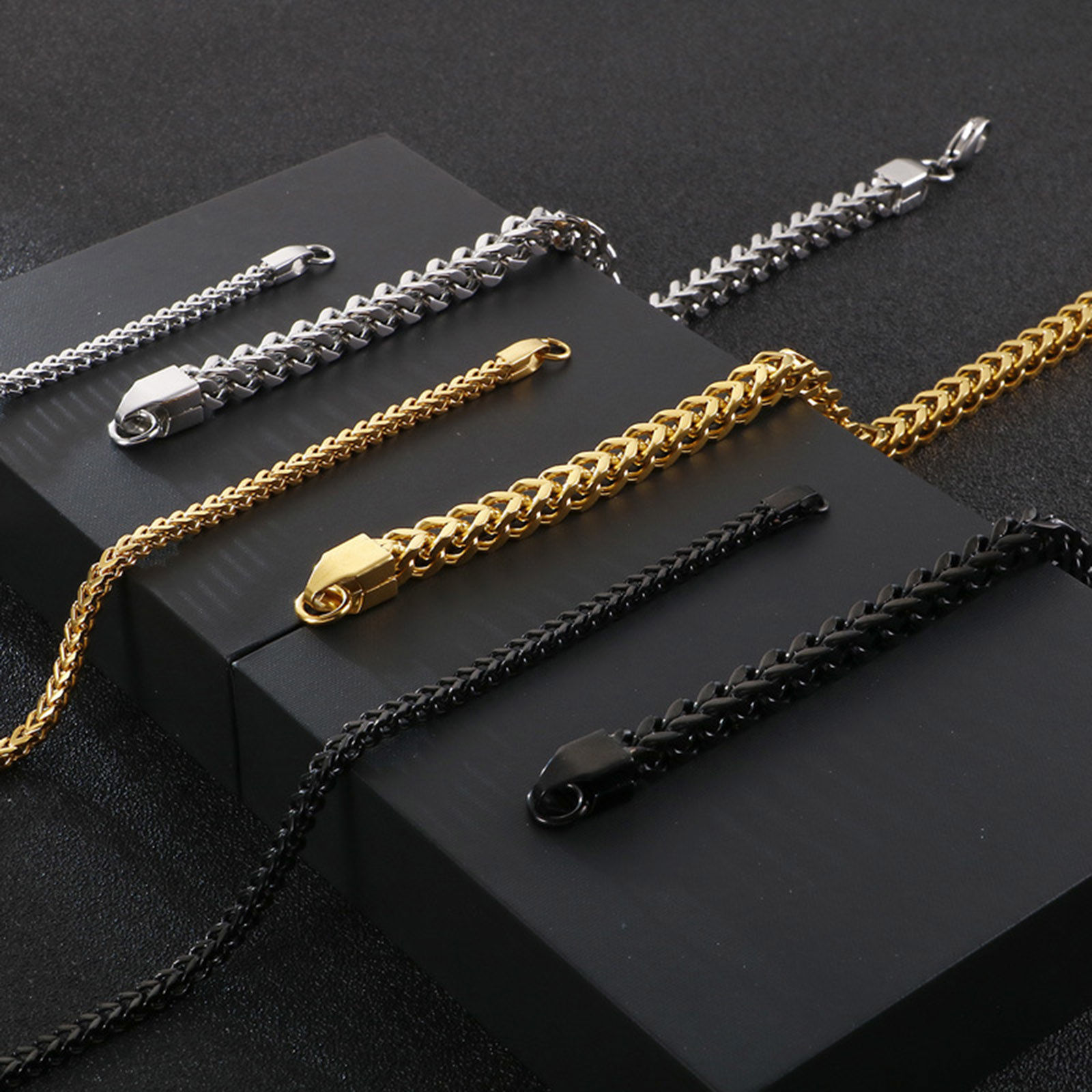 Picture of 304 Stainless Steel Simple Foxtail Chain Bracelets Multicolor