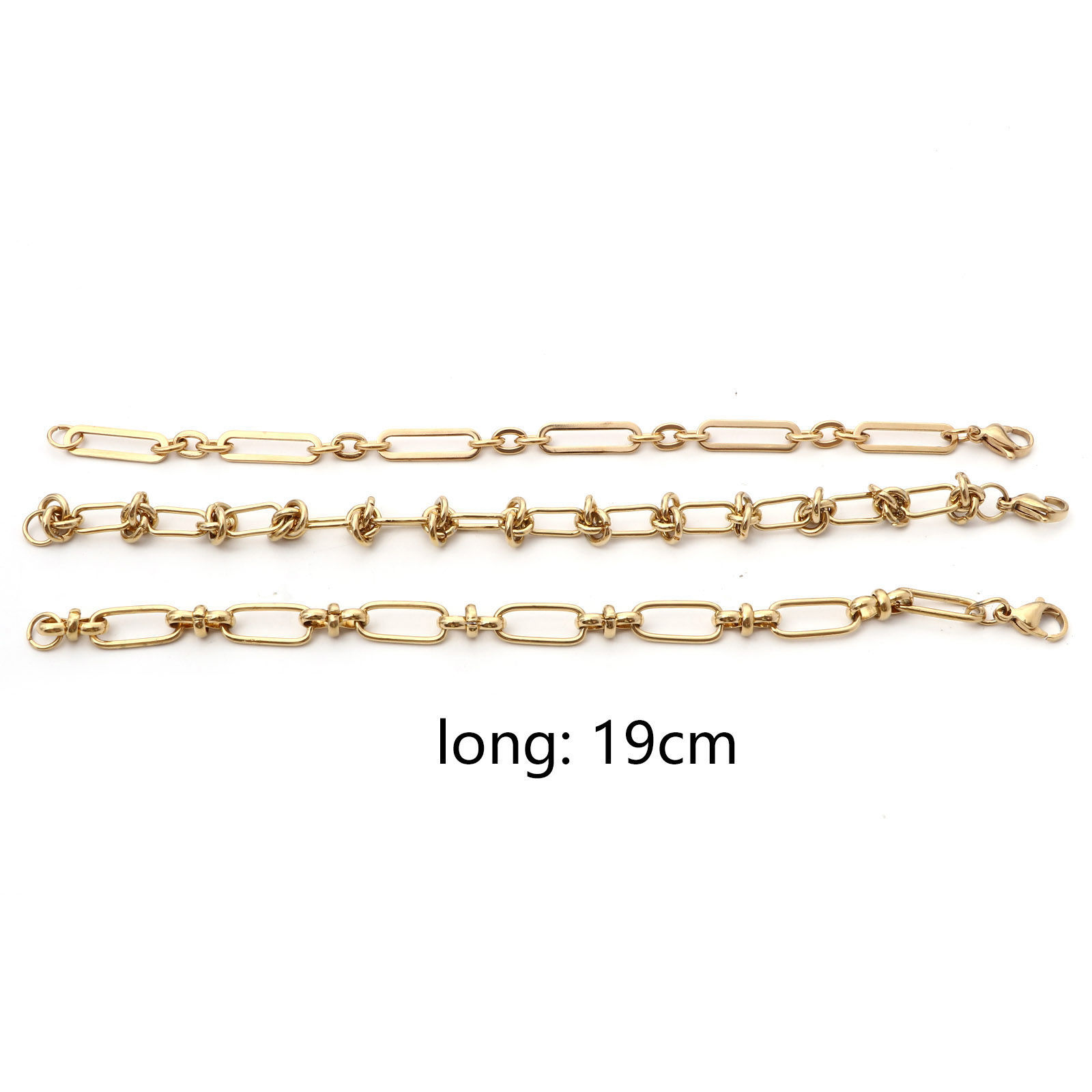 304ステンレス鋼 デザインチェーン ブレスレット 金メッキ 19cm 長さ、 1 本 の画像