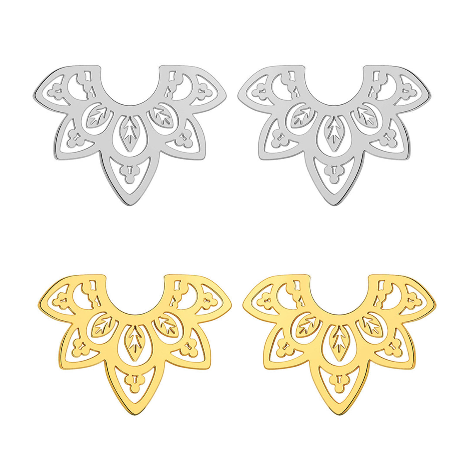 Picture of Titanium Steel Baroque Ear Post Stud Earrings Multicolor Lotus Flower Hollow 22.2mm x 15.4mm