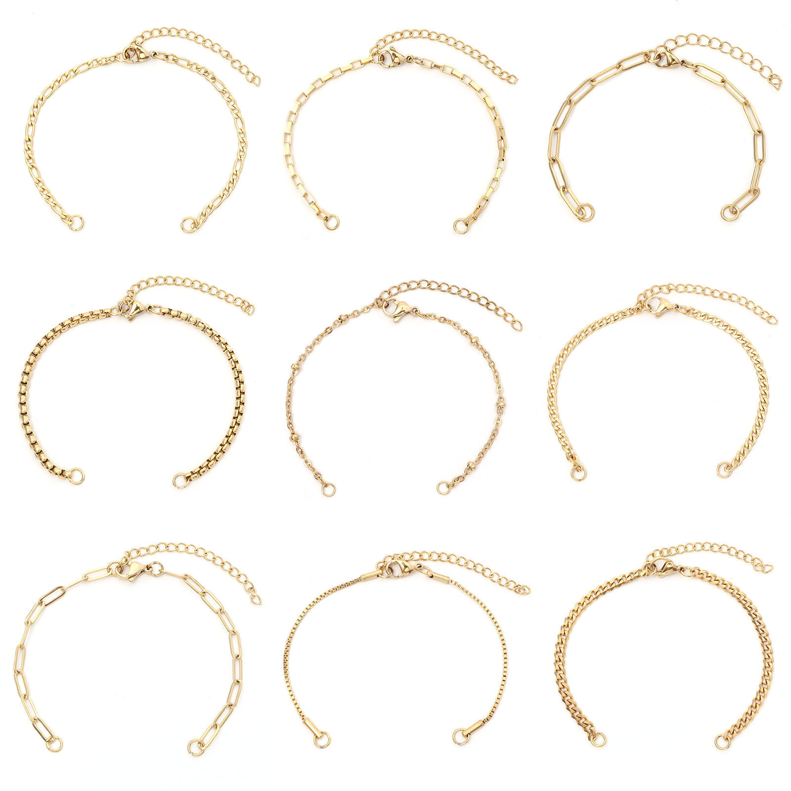 Picture of 304 Stainless Steel Link Chain Semi-finished Bracelets For DIY Handmade Jewelry Making Gold Plated 17cm(6 6/8") long