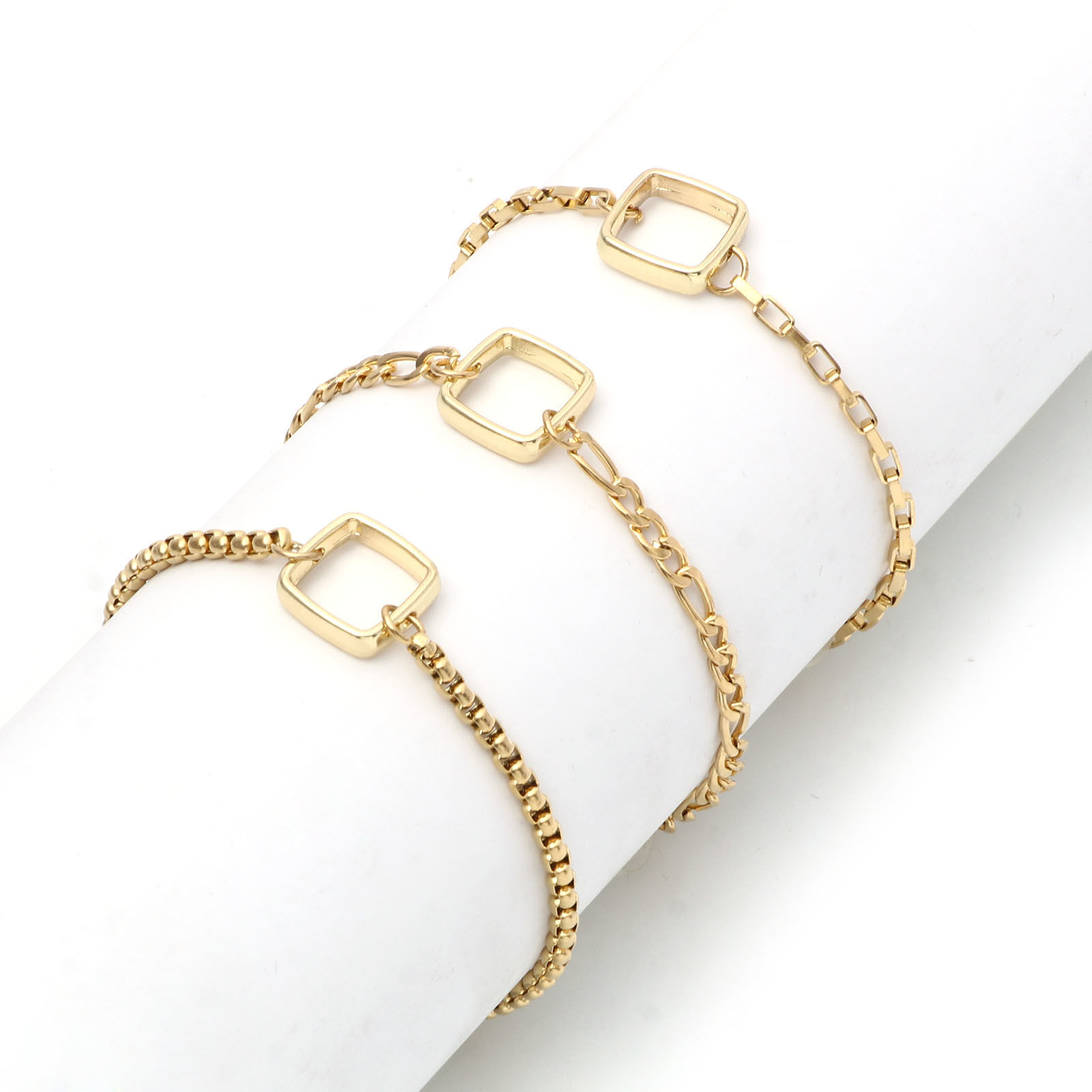 Picture of 304 Stainless Steel Link Chain Semi-finished Bracelets For DIY Handmade Jewelry Making Gold Plated 17cm(6 6/8") long