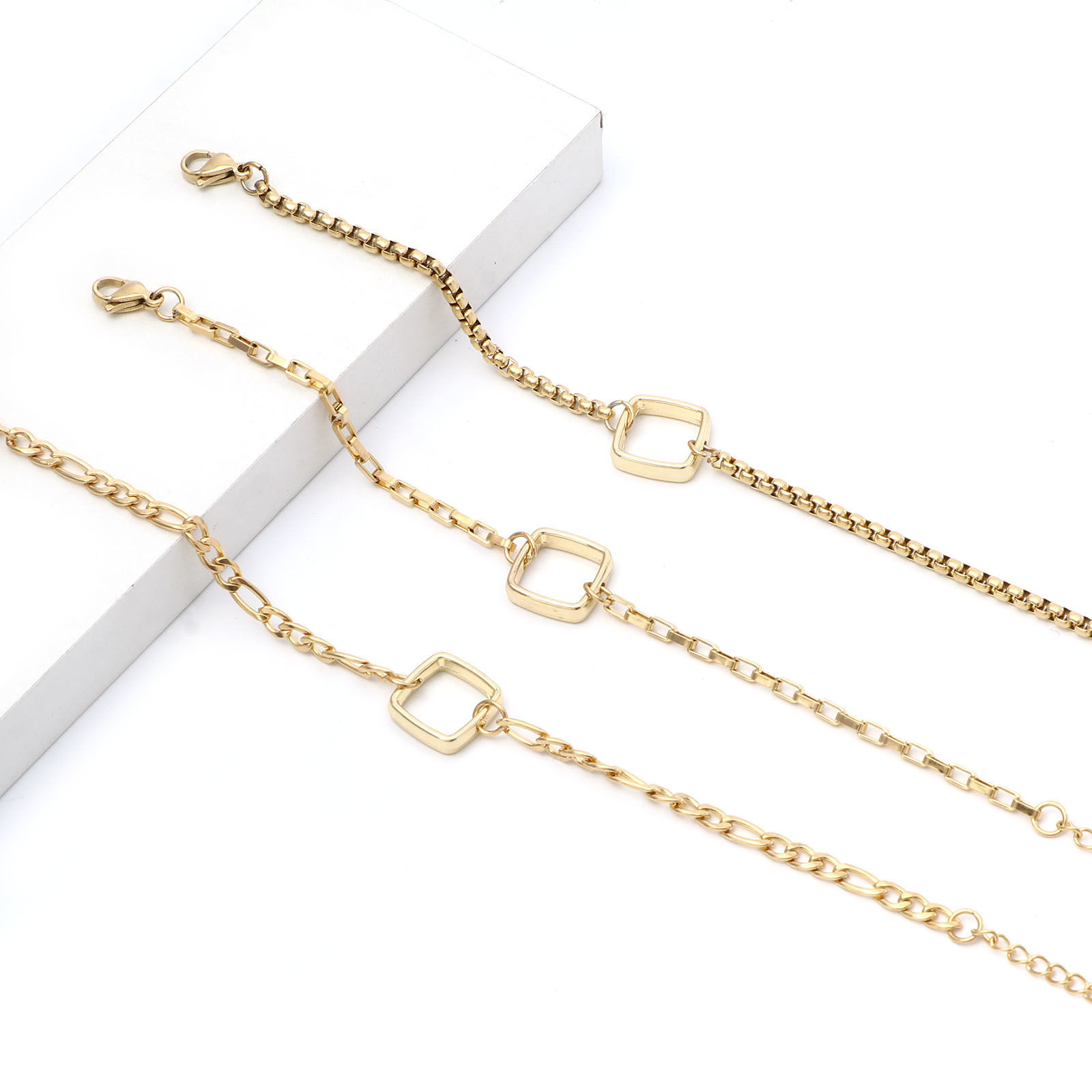 Picture of 304 Stainless Steel Link Chain Semi-finished Bracelets For DIY Handmade Jewelry Making Gold Plated 17cm(6 6/8") long